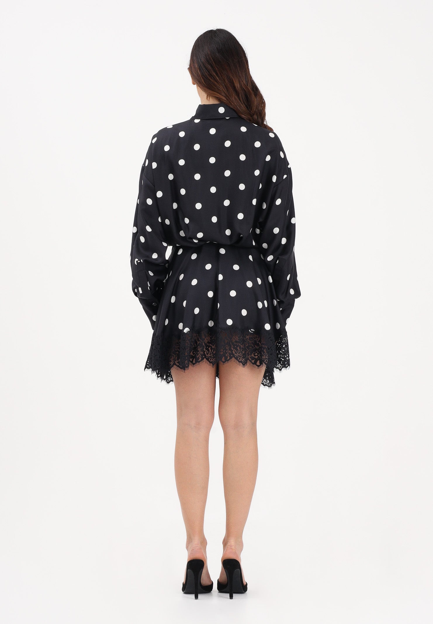 SPORTMAX Abito corto SPXBOSSO nero da donna in tessuto fluido a pois 2612221022600 003 SPORTMAX 