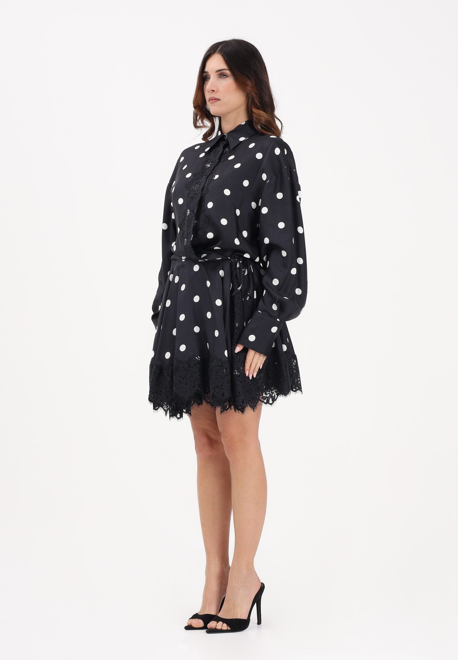 SPORTMAX Abito corto SPXBOSSO nero da donna in tessuto fluido a pois 2612221022600 003 SPORTMAX 