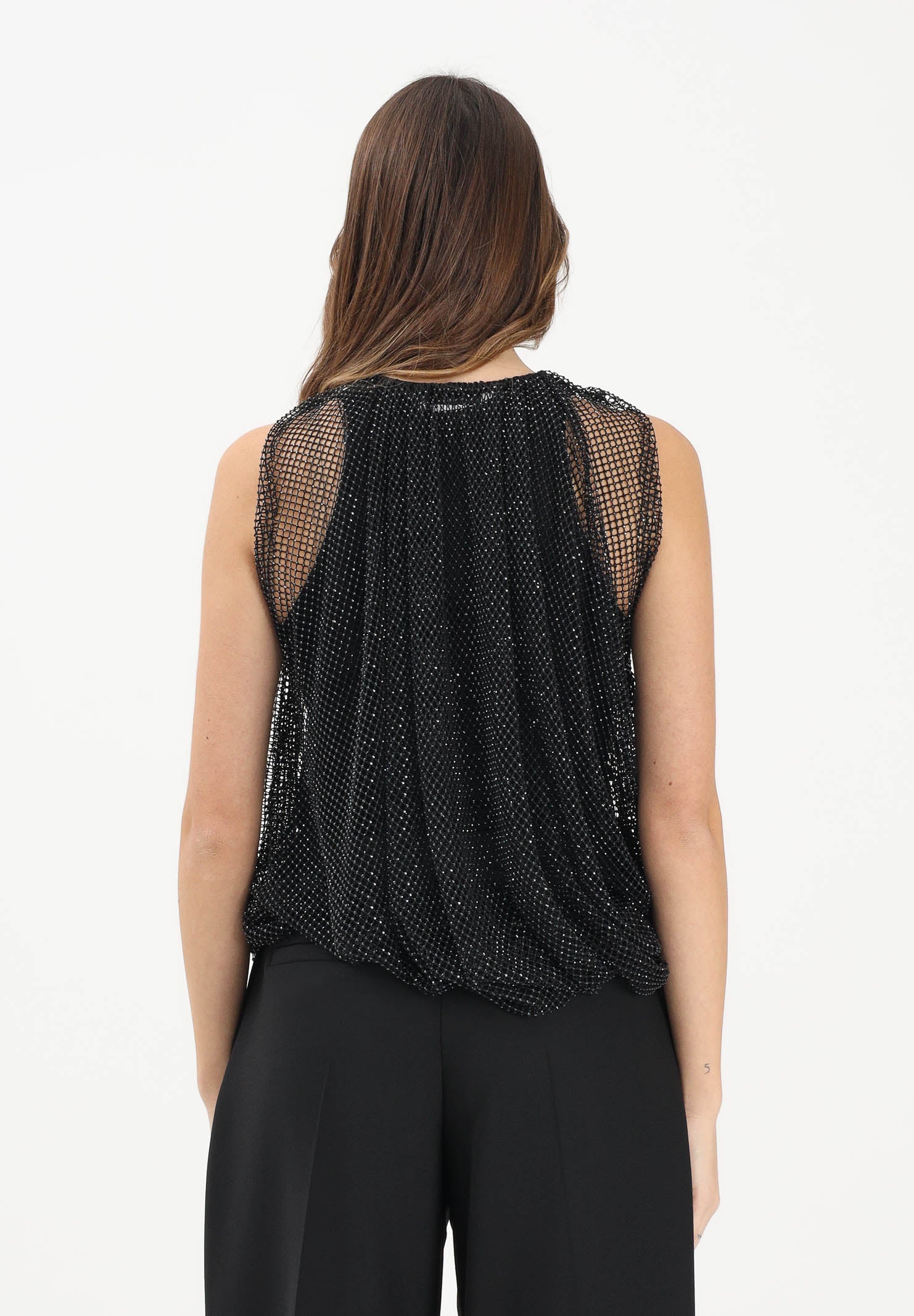 SPORTMAX Canotta SPXNODO nera da donna in rete con strass 2612941061600 002 SPORTMAX 