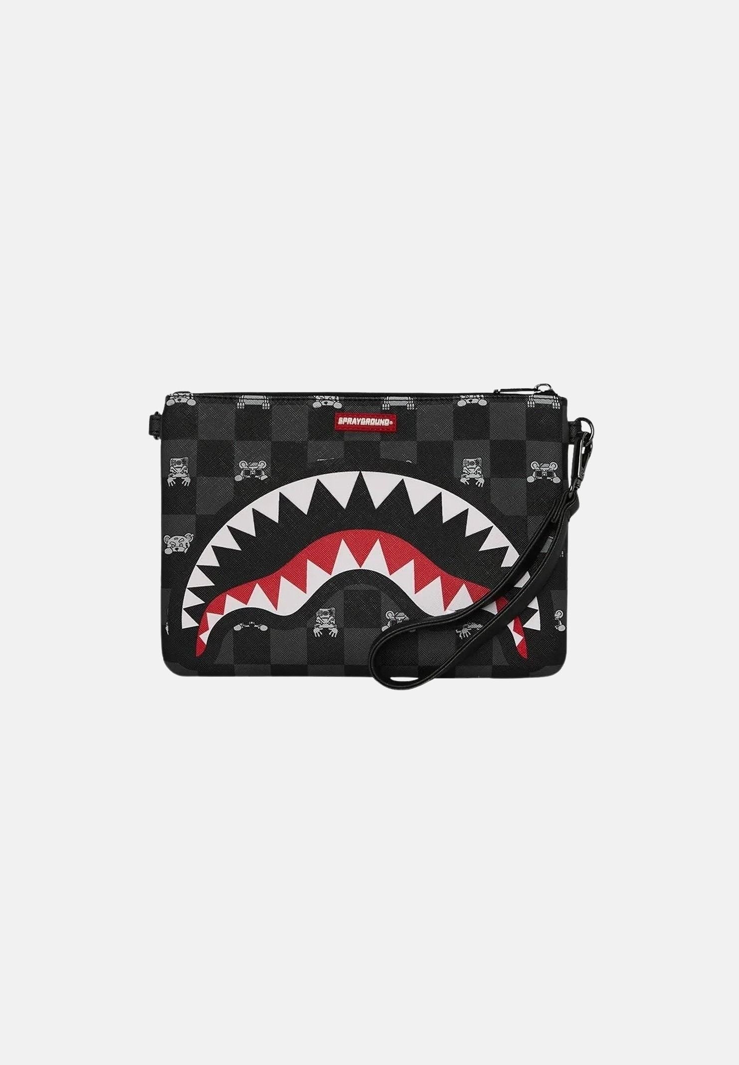 SPRAYGROUND Pochette GRAY PEEKING CHARACTER CHECK nera per uomo e donna 910B8915NSZ . SPRAYGROUND 