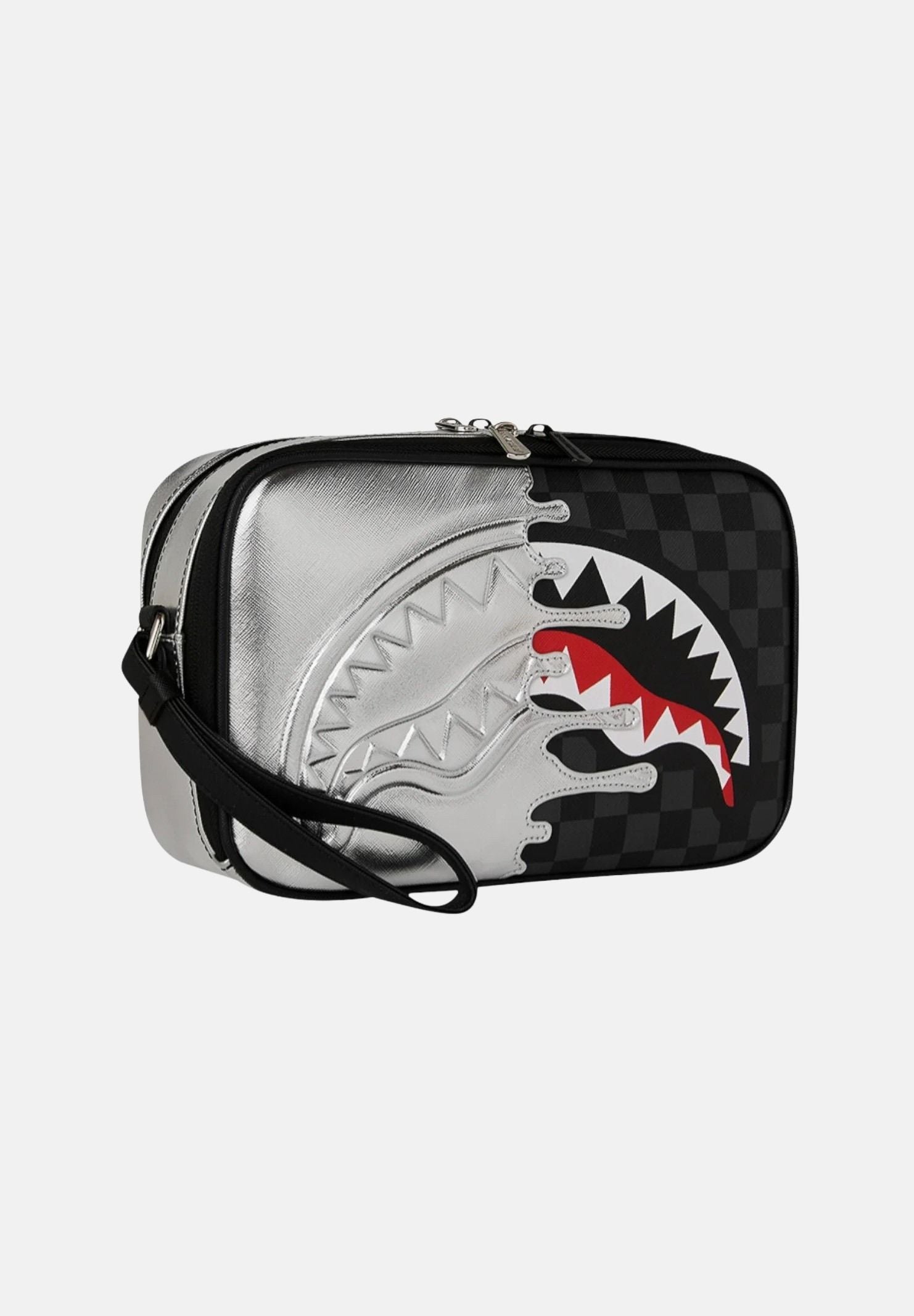 SPRAYGROUND Pochette Silver Side Drip argento e nera per uomo e donna 910B8928NSZ . SPRAYGROUND 