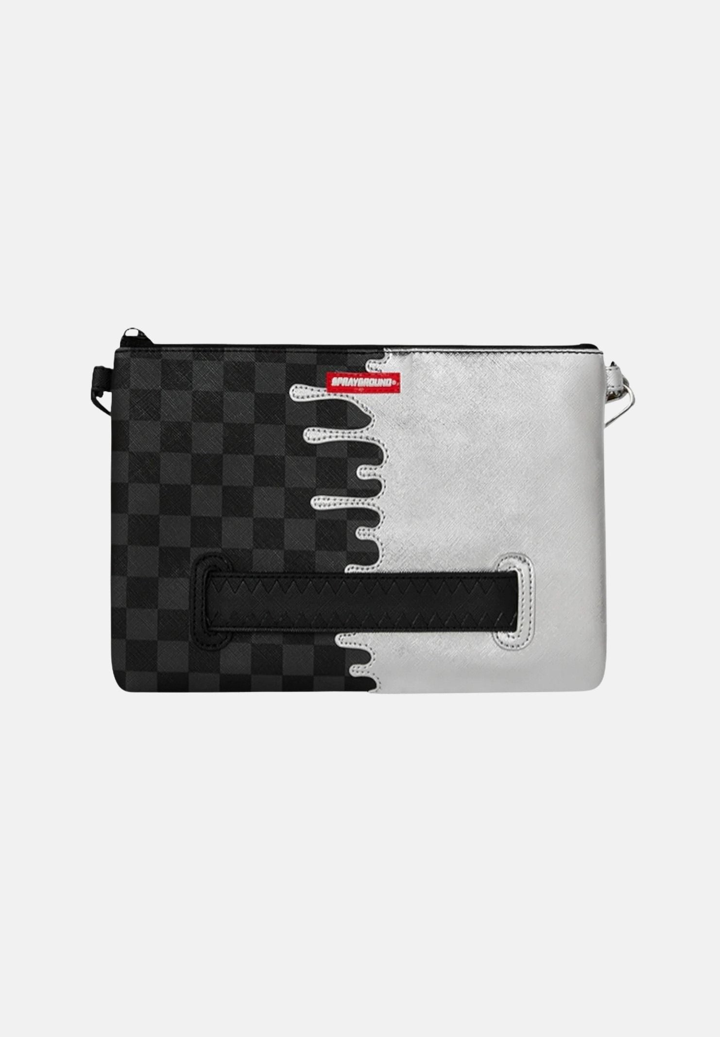 SPRAYGROUND Pochette Silver Side Drip Black Check Shark argento e nera per uomo e donna 910B8929NSZ . SPRAYGROUND 