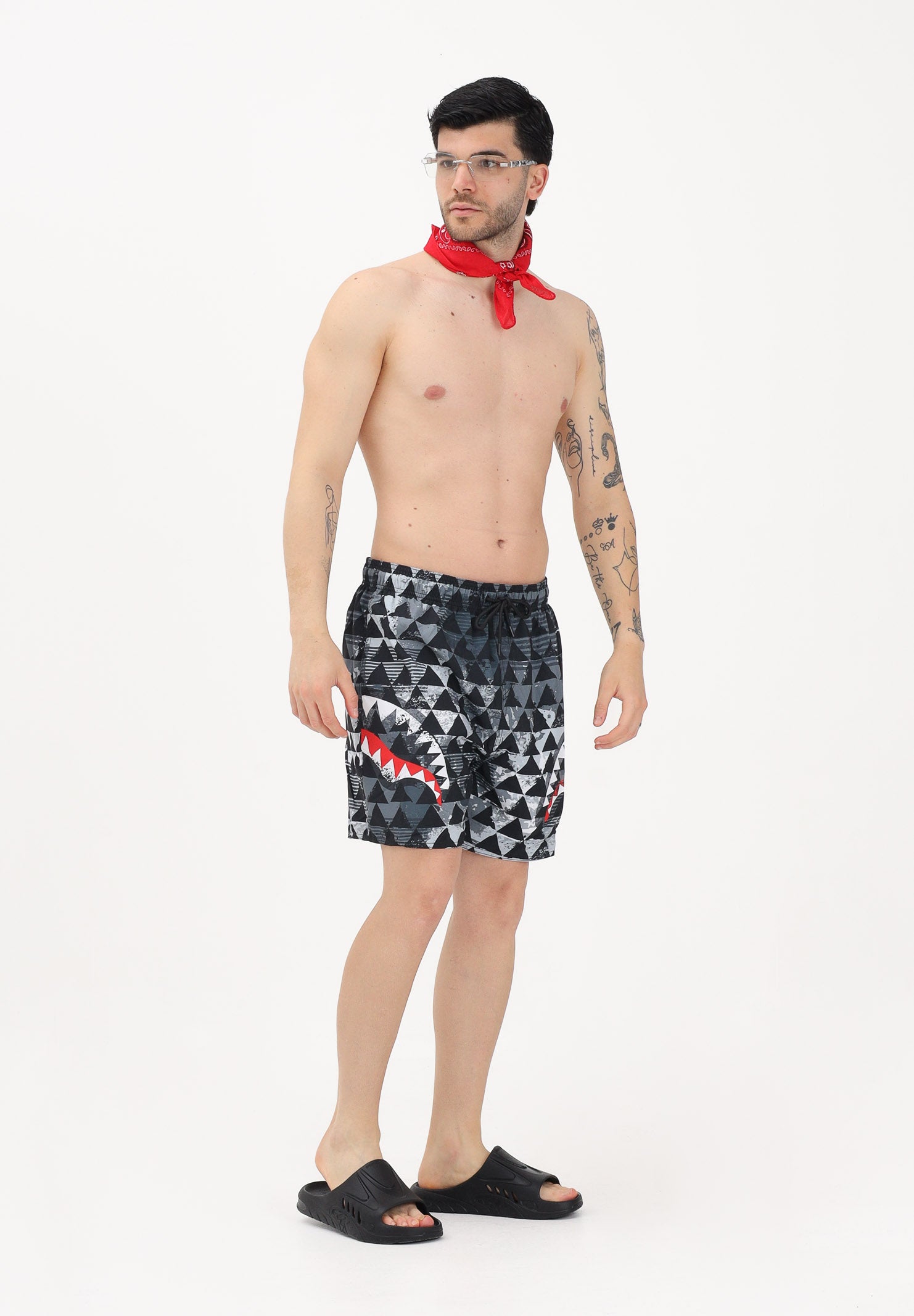 SPRAYGROUND Shorts mare PIXEL MOUTH nero, grigio e bianco da uomo 910SWM2058 . SPRAYGROUND 