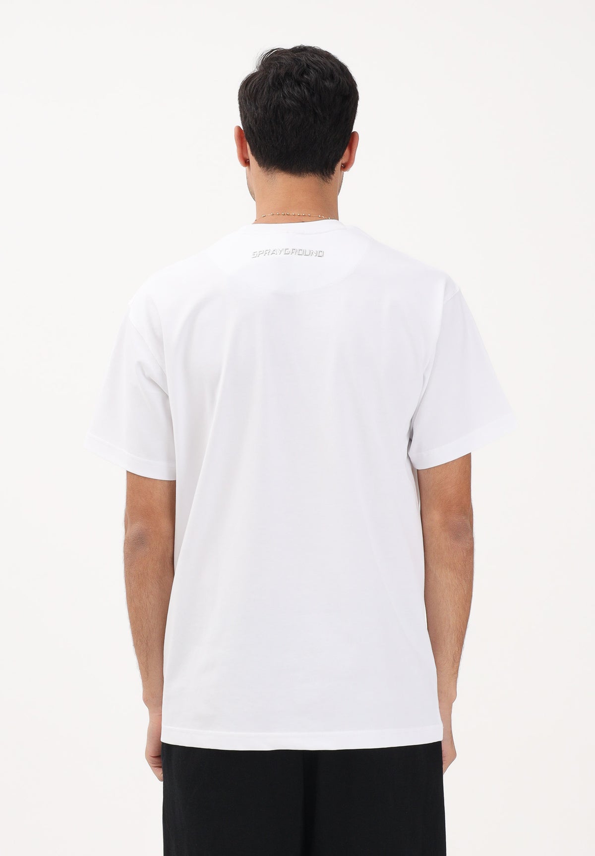 SPRAYGROUND T-shirt a manica corta bianca da uomo con logo Shark SP895WHT . SPRAYGROUND 
