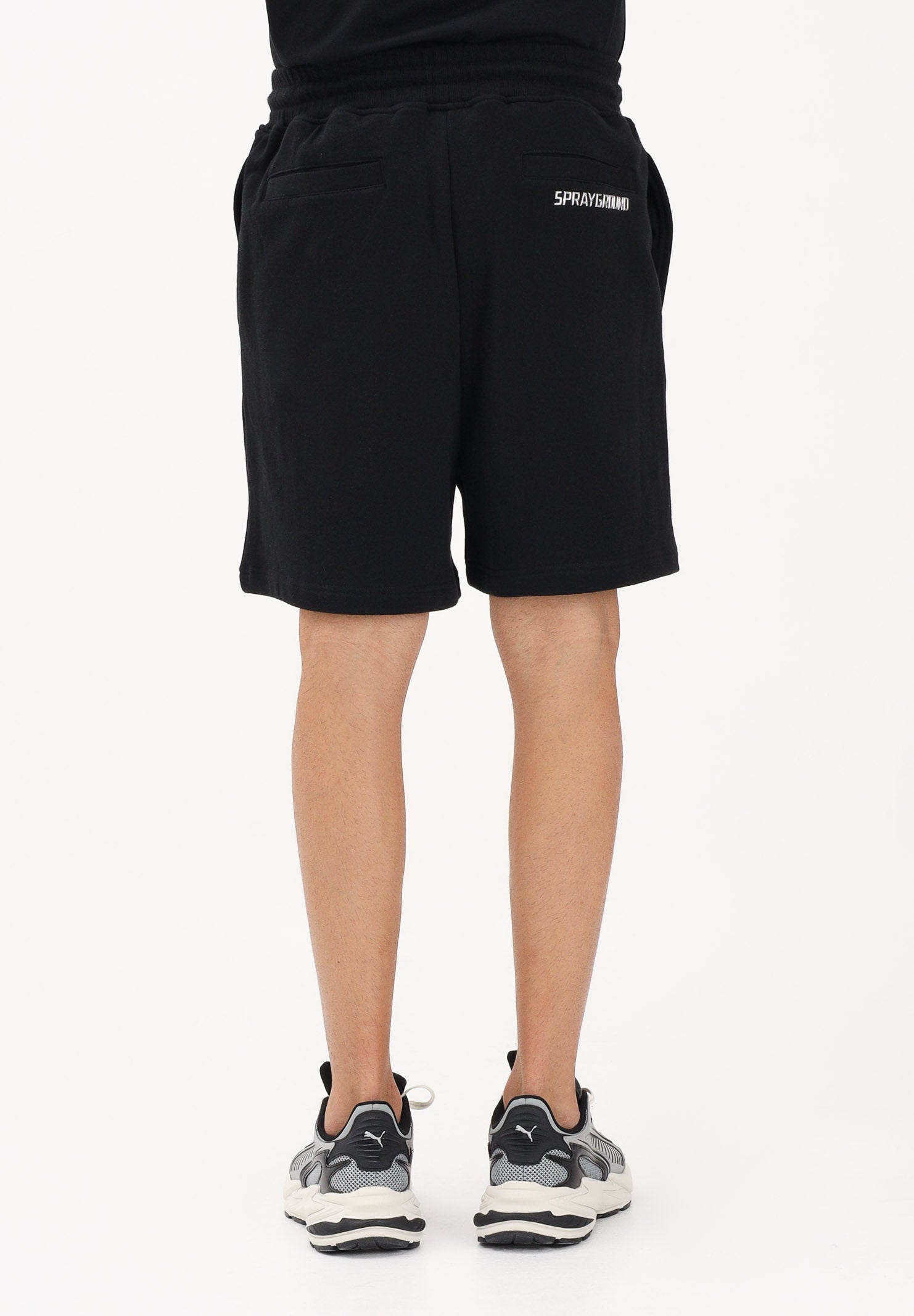SPRAYGROUND Shorts sportivo nero da uomo con logo Shark SP898EBLK . SPRAYGROUND 