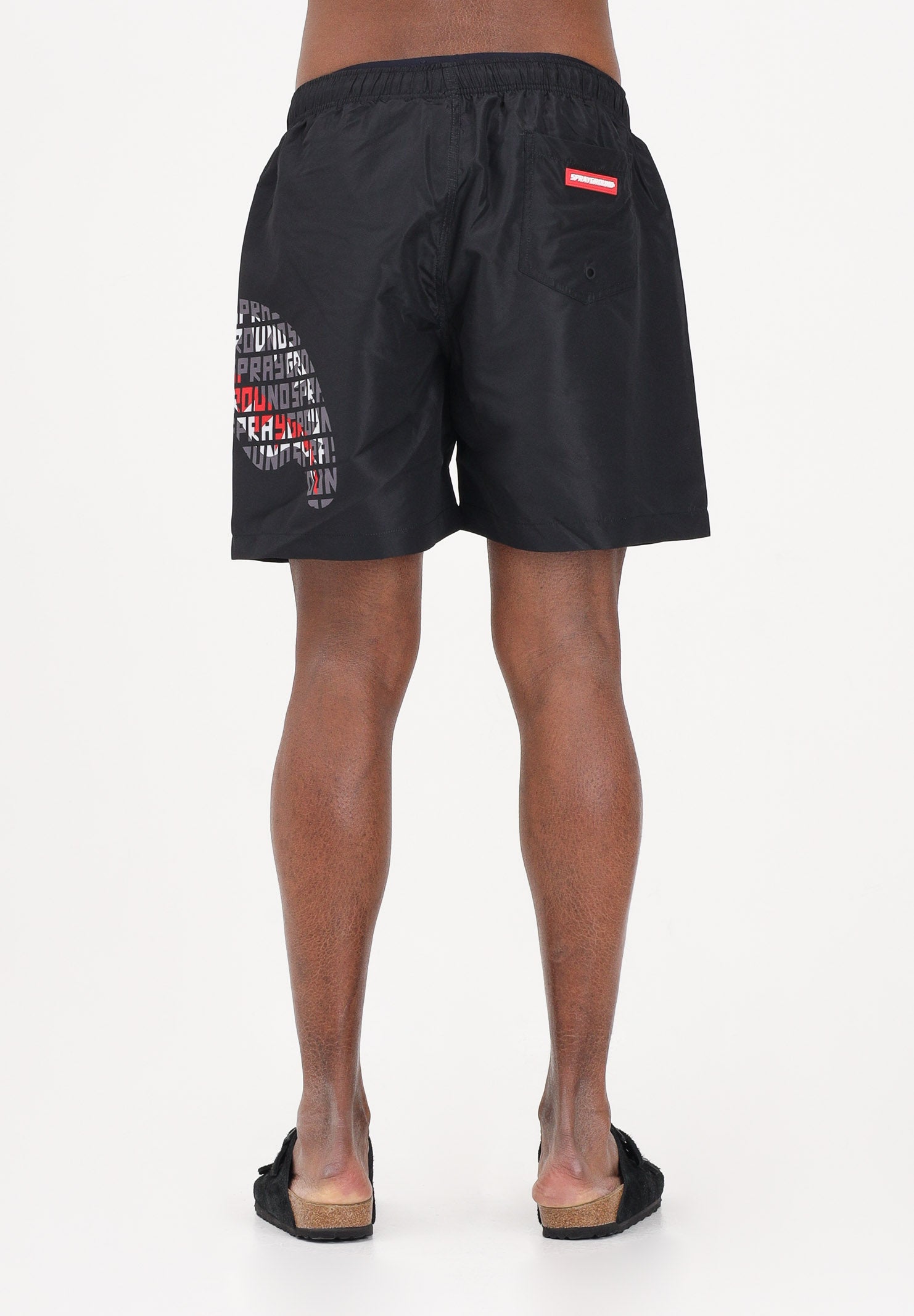 SPRAYGROUND Shorts mare nero da uomo con stampa shark laterale SP917BLK . SPRAYGROUND 