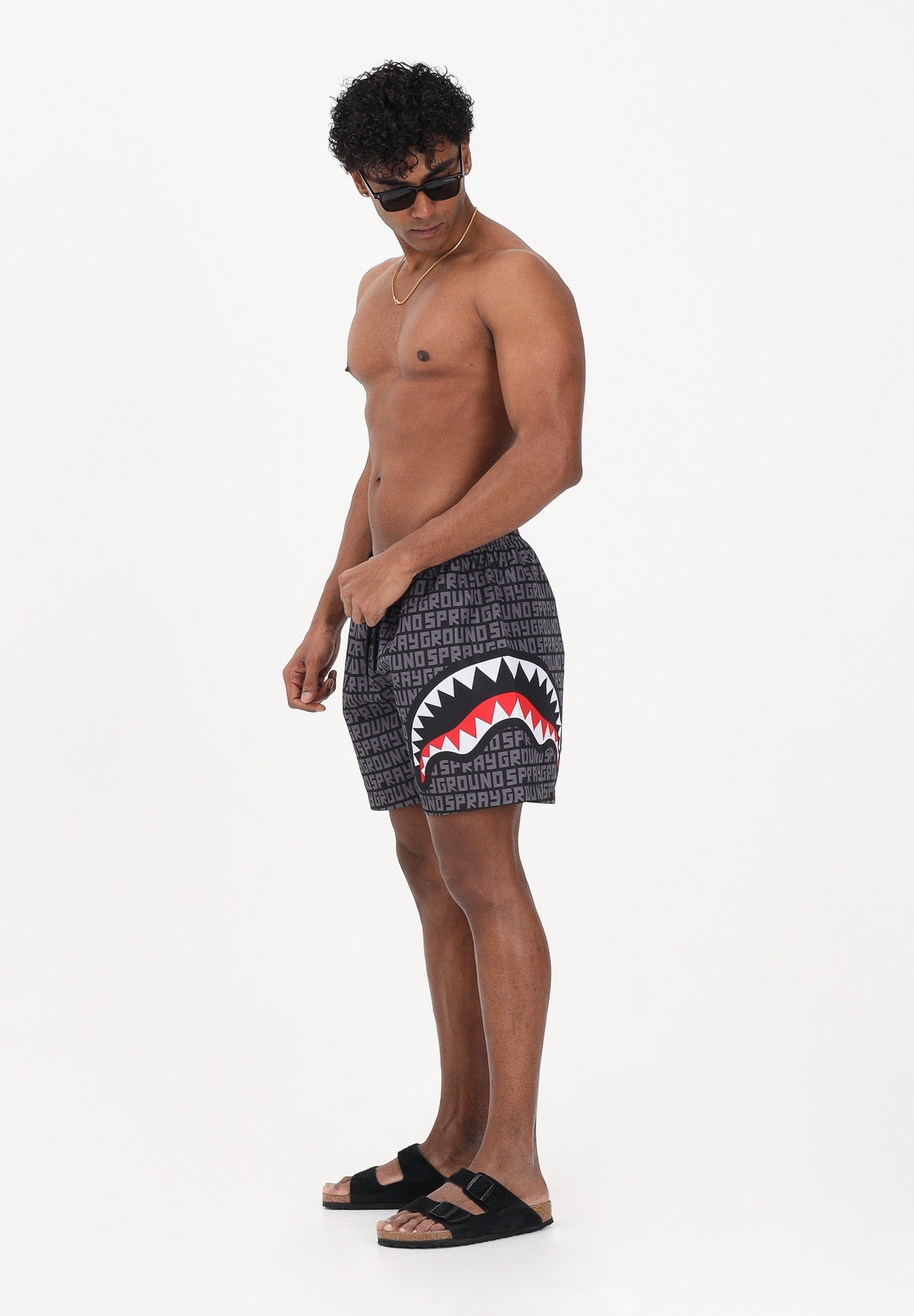 SPRAYGROUND Shorts mare nero da uomo con lettering all-over SP917GREY . SPRAYGROUND 