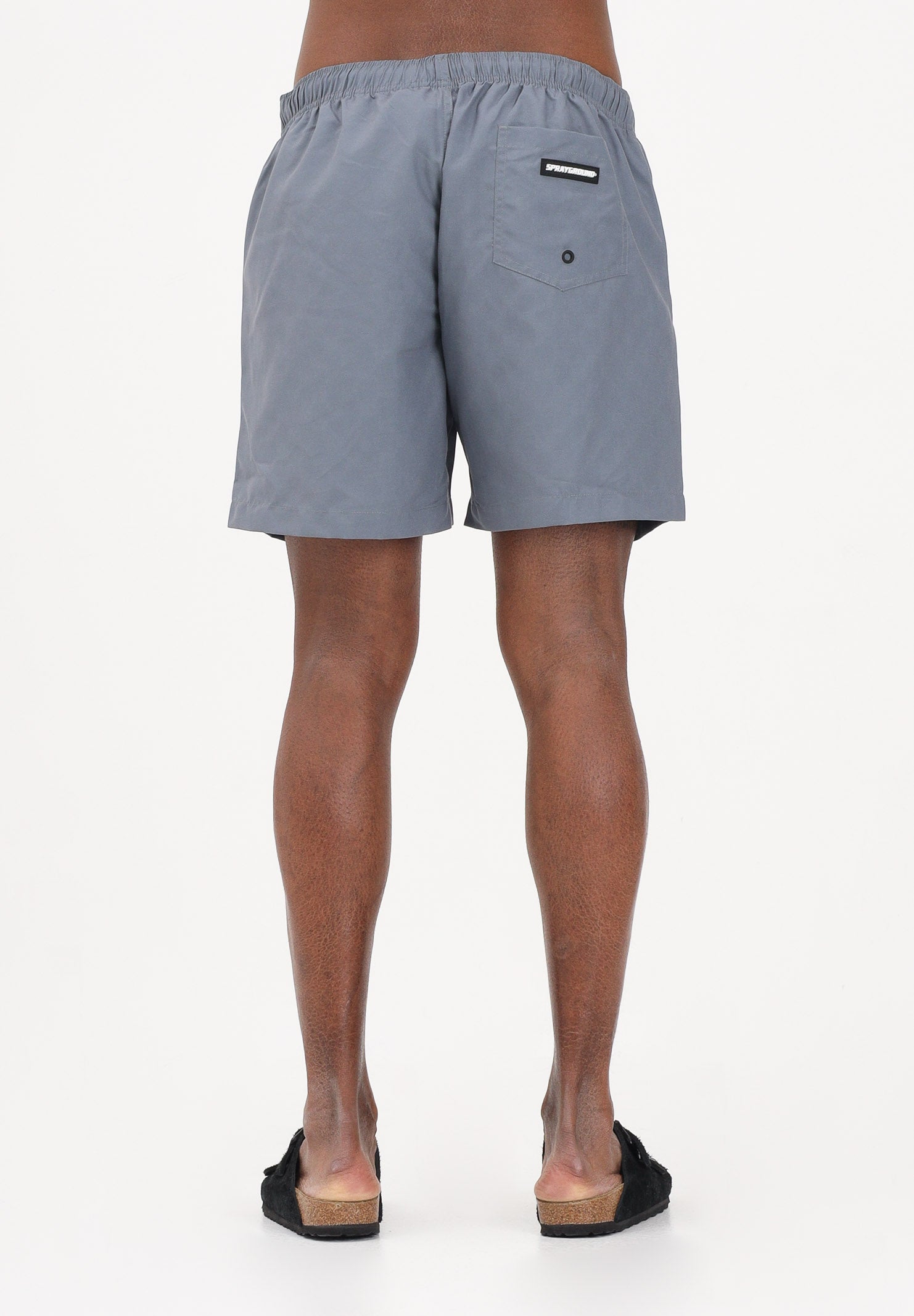 SPRAYGROUND Shorts mare grigio da uomo con patch shark SP925GREY . SPRAYGROUND 