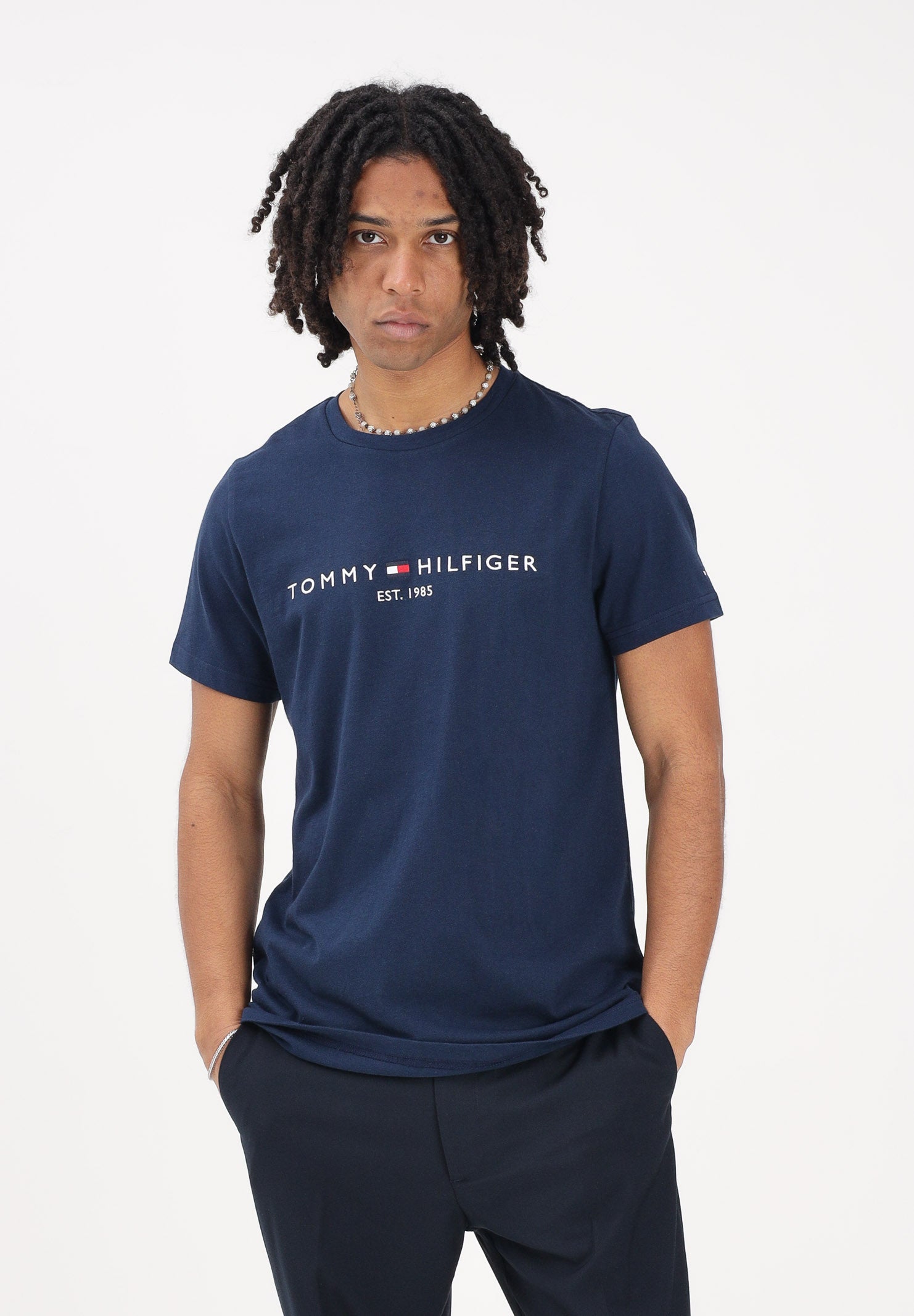 TOMMY HILFIGER T-shirt a manica corta blu da uomo con logo MW0MW11797 DCC TOMMY HILFIGER 
