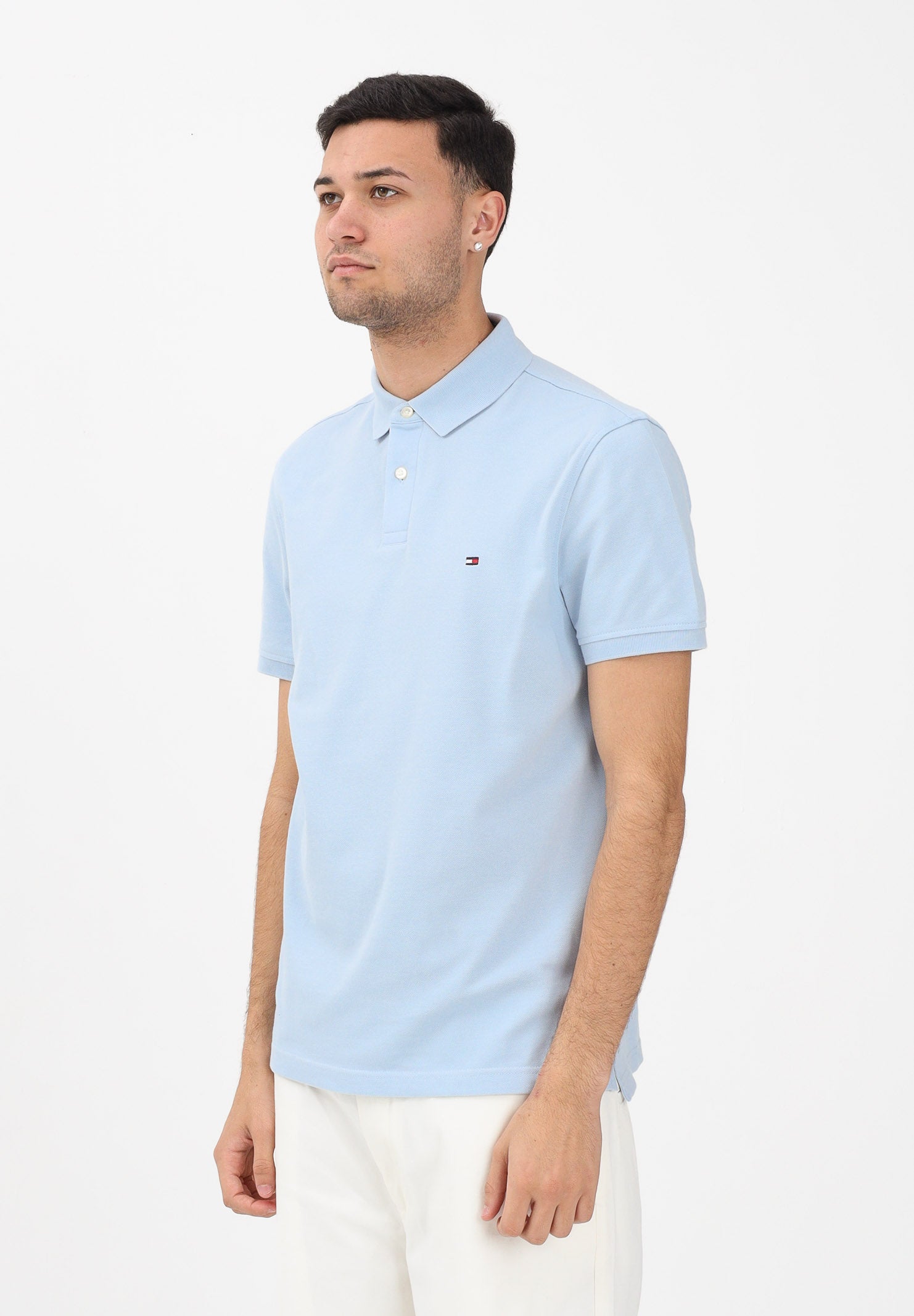 TOMMY HILFIGER Polo a manica corta celeste da uomo con logo MW0MW17770 C1O TOMMY HILFIGER 