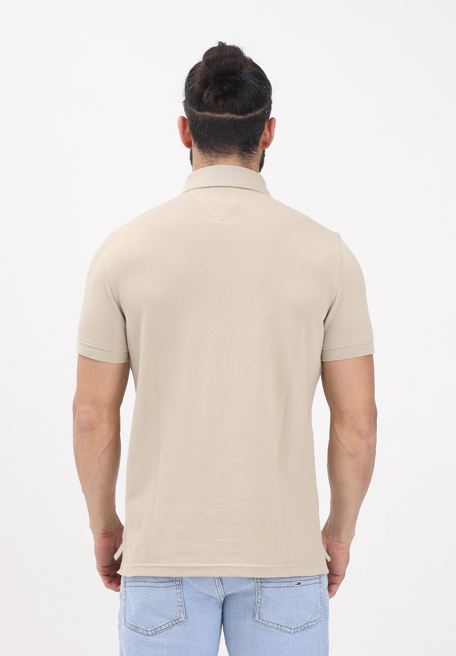 TOMMY HILFIGER Polo a manica corta beige da uomo con logo MW0MW17770 RBT TOMMY HILFIGER 