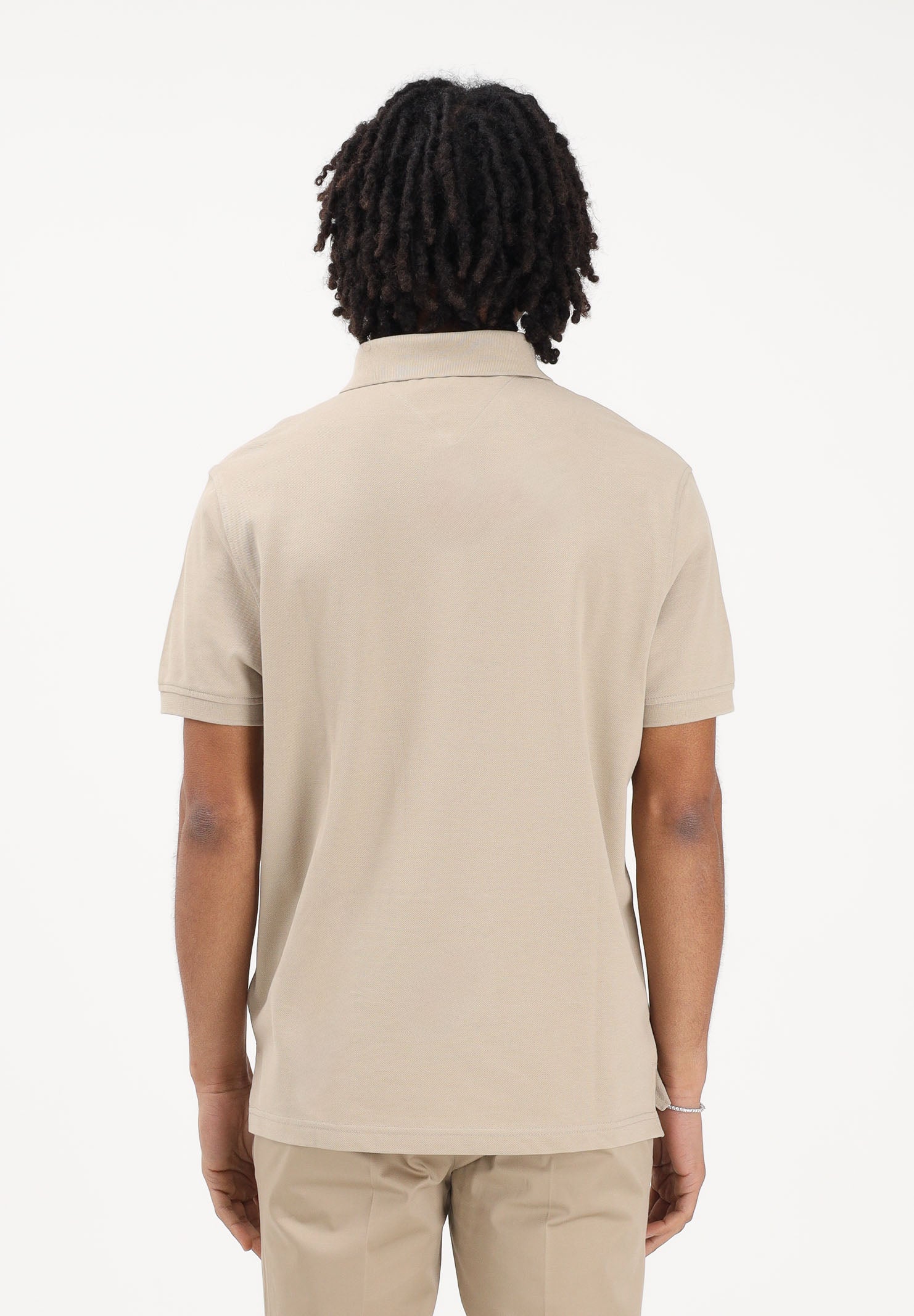 TOMMY HILFIGER Polo a manica corta beige da uomo con logo MW0MW17770 RBT TOMMY HILFIGER 