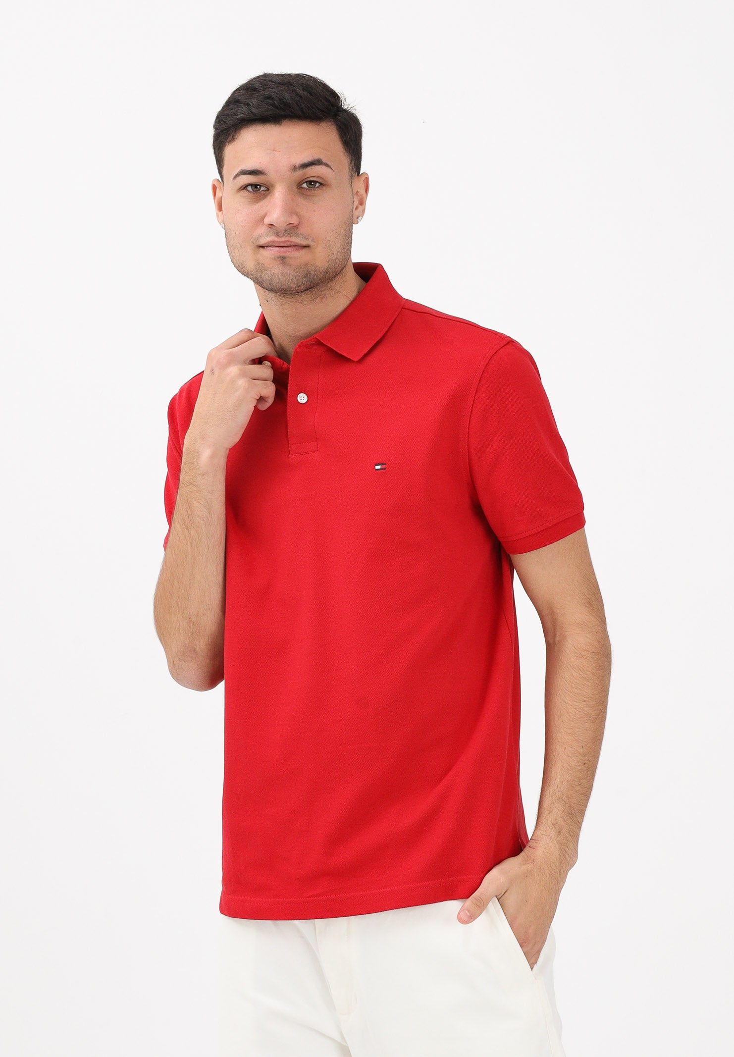 TOMMY HILFIGER Polo a manica corta rossa da uomo con logo MW0MW17770 XLD TOMMY HILFIGER 