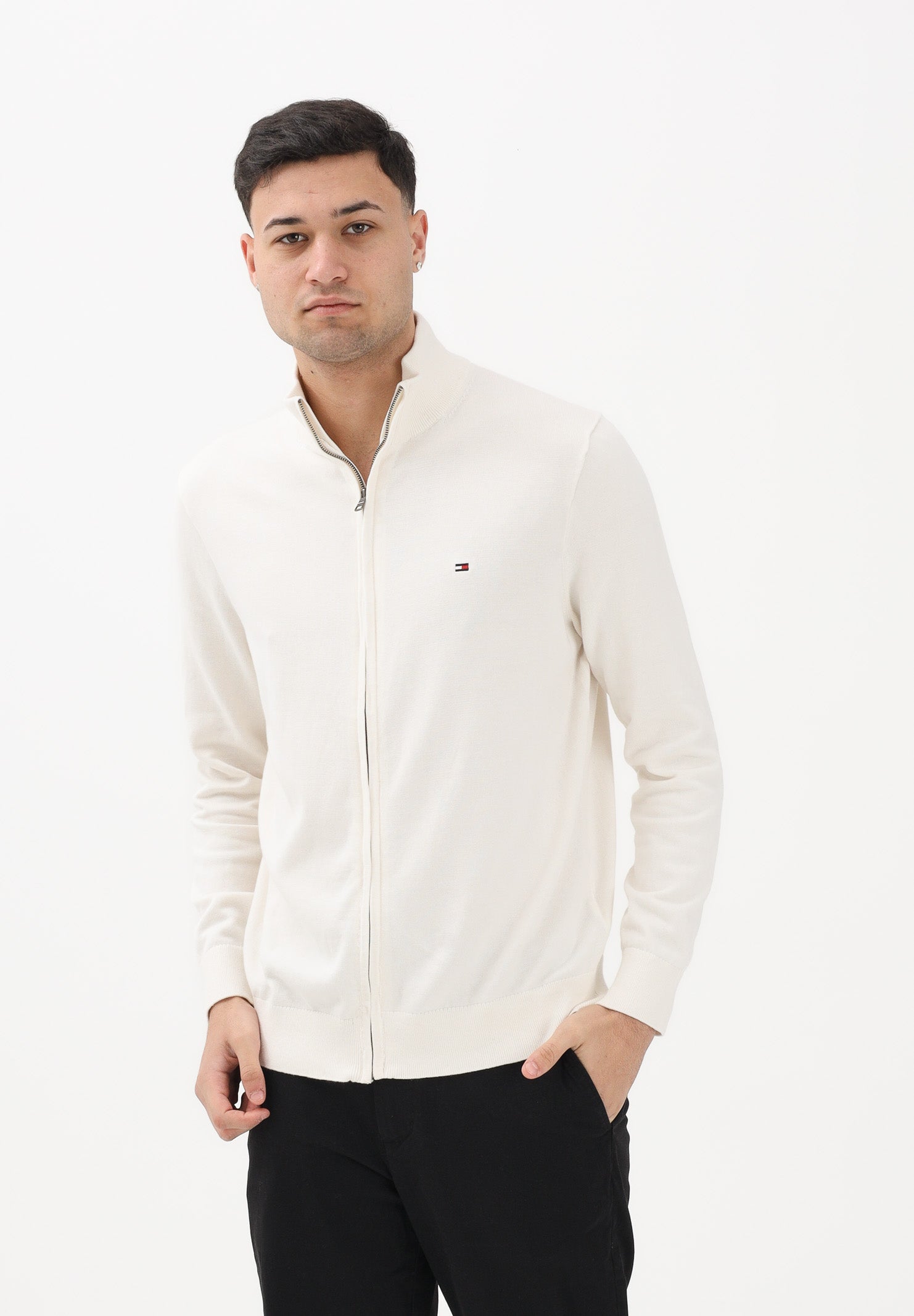 TOMMY HILFIGER Cardigan panna da uomo con logo MW0MW36517 Z00 TOMMY HILFIGER 