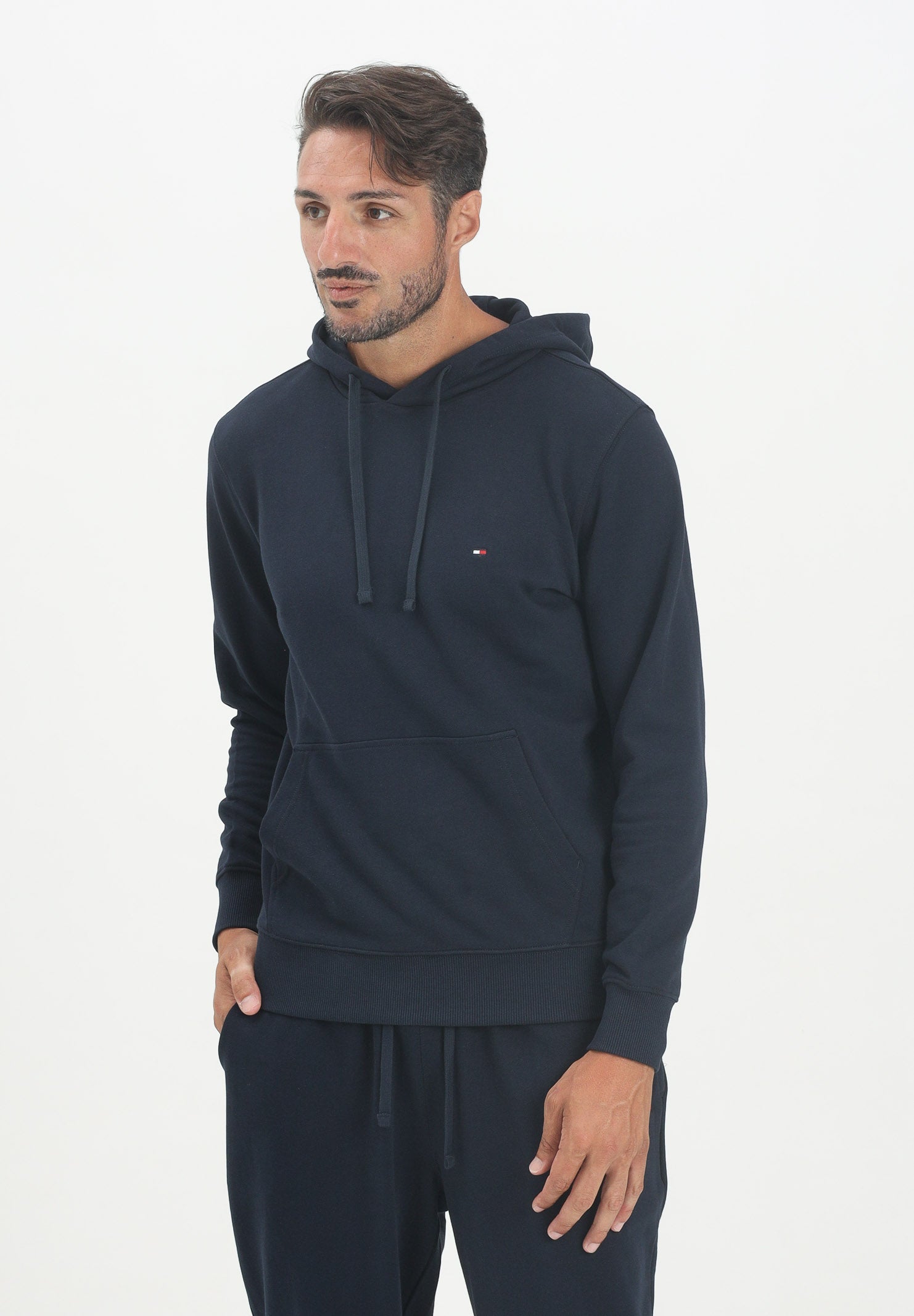TOMMY HILFIGER Felpa con cappuccio blu da uomo rifinita da logo MW0MW37235 DW5 TOMMY HILFIGER 