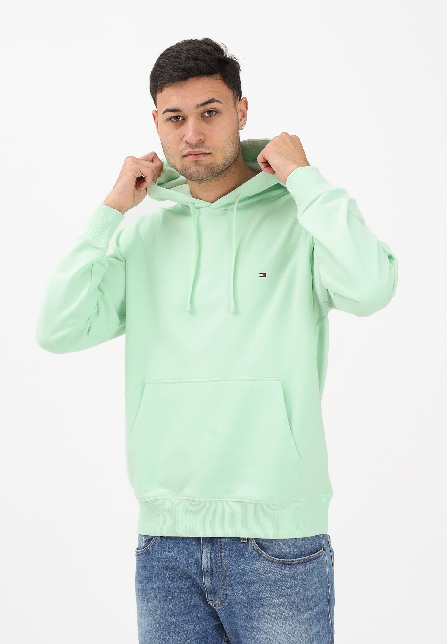 TOMMY HILFIGER Felpa con cappuccio verde menta da uomo MW0MW37235 LXY TOMMY HILFIGER 