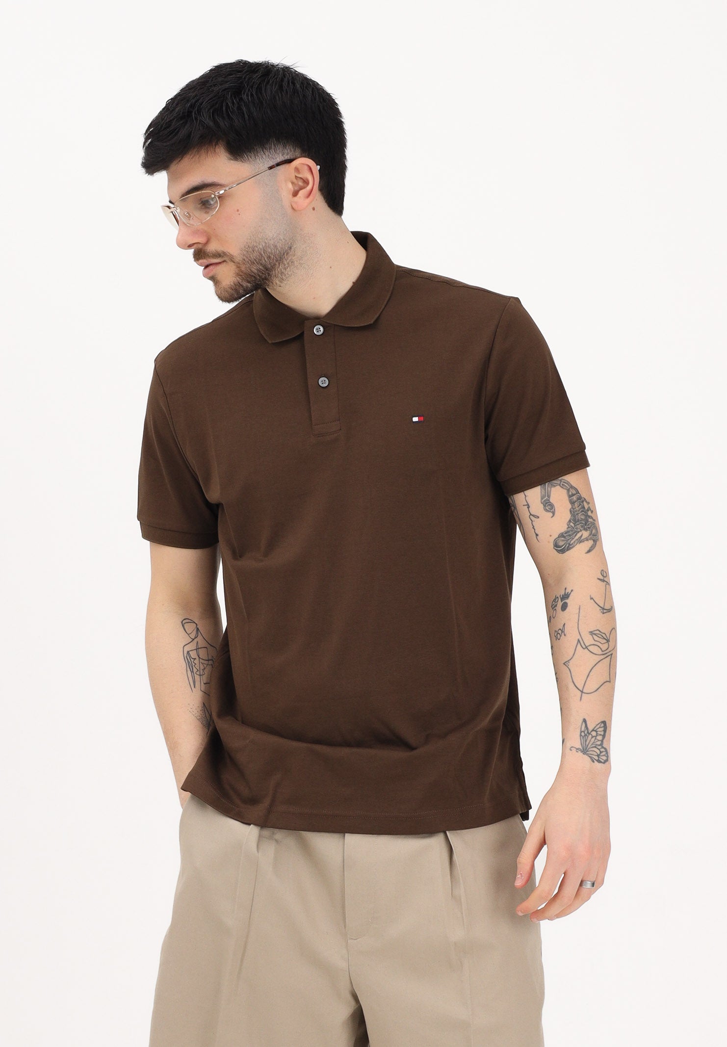 TOMMY HILFIGER Polo a manica corta marrone da uomo con logo MW0MW39994 GV0 TOMMY HILFIGER 