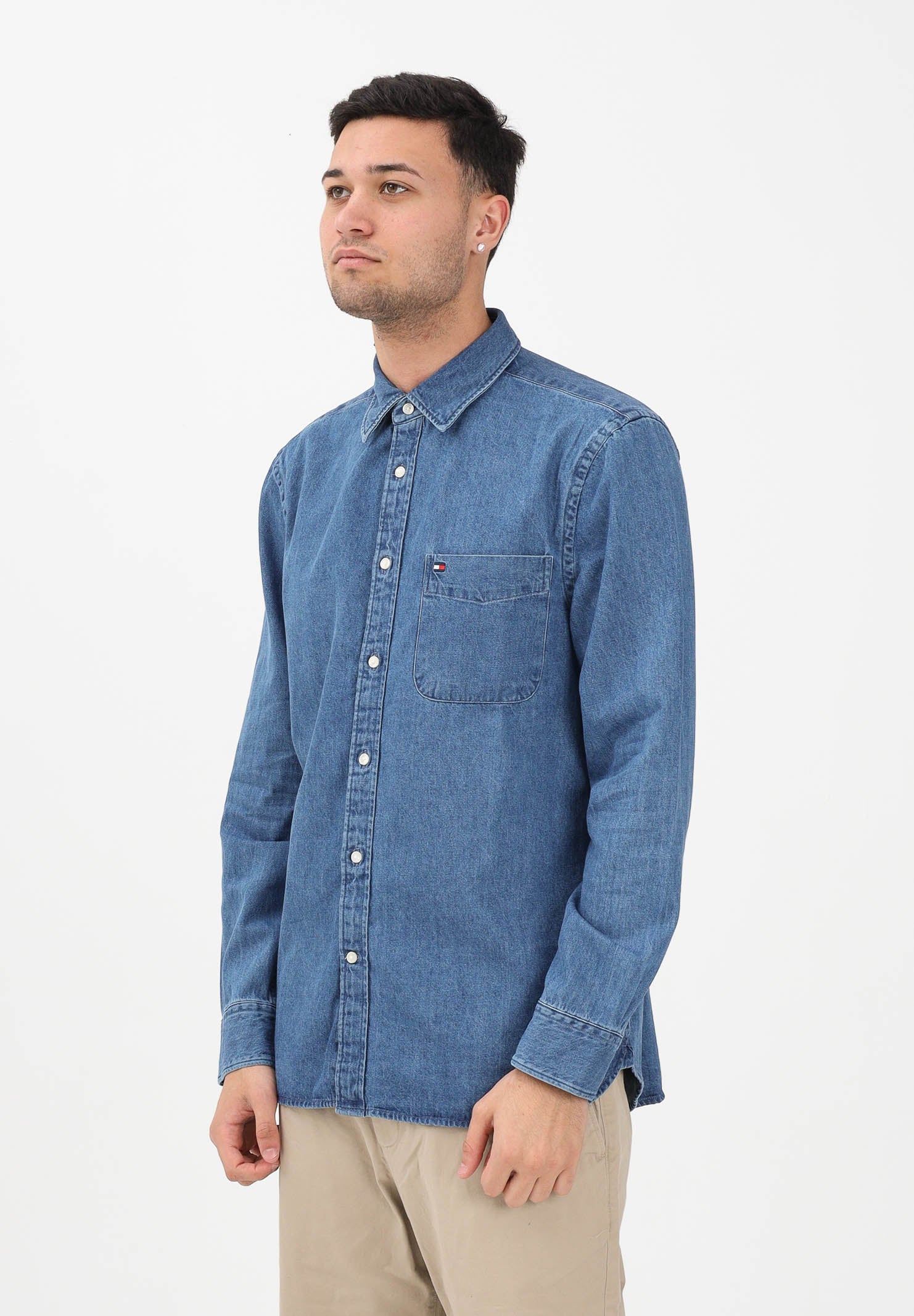 TOMMY HILFIGER Camicia di jeans in denim medio da uomo con logo MW0MW40494 1A4 TOMMY HILFIGER 