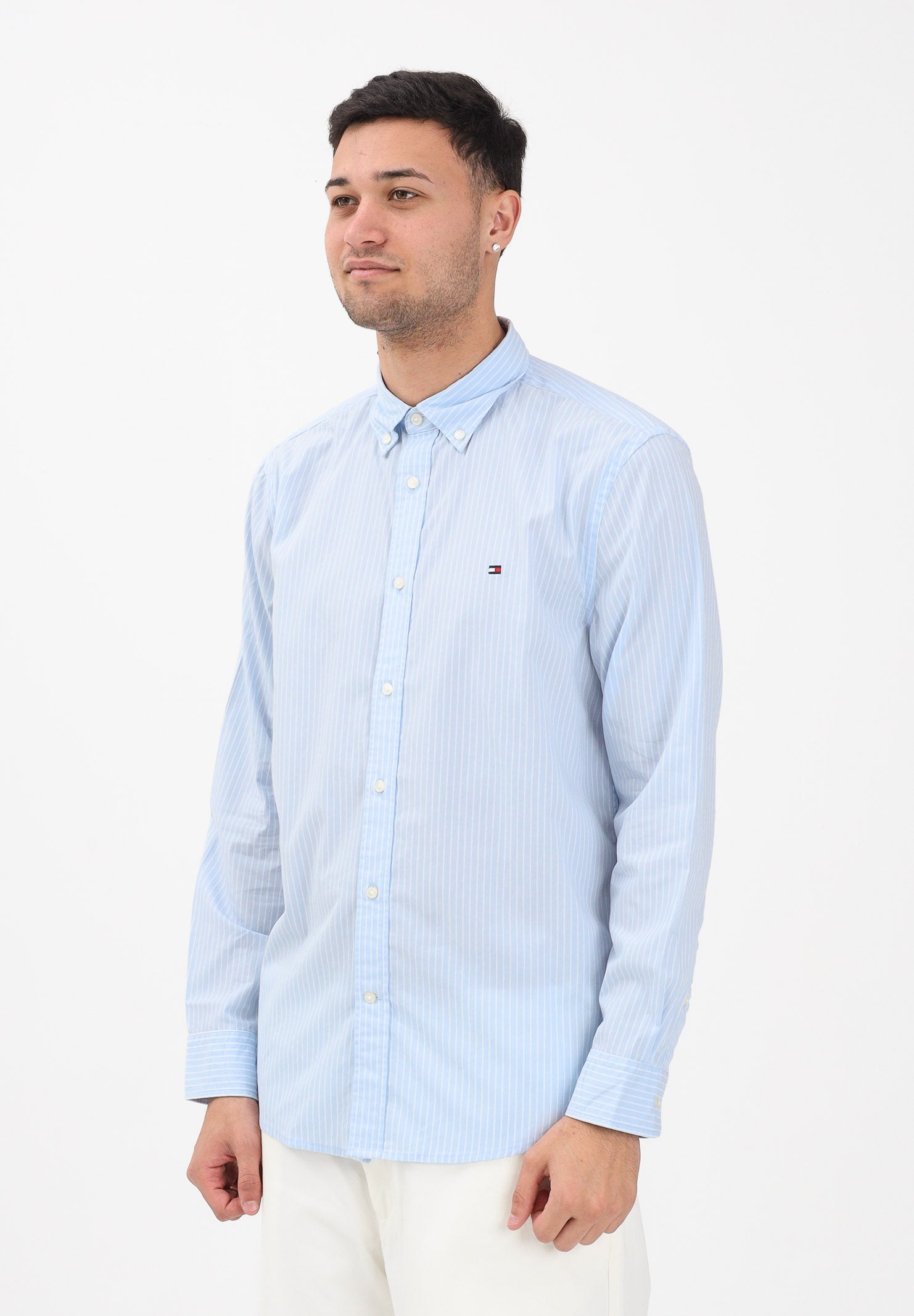 TOMMY HILFIGER Camicia a manica lunga TH Flex azzurra da uomo con motivo a righe MW0MW41399 0A4 TOMMY HILFIGER 