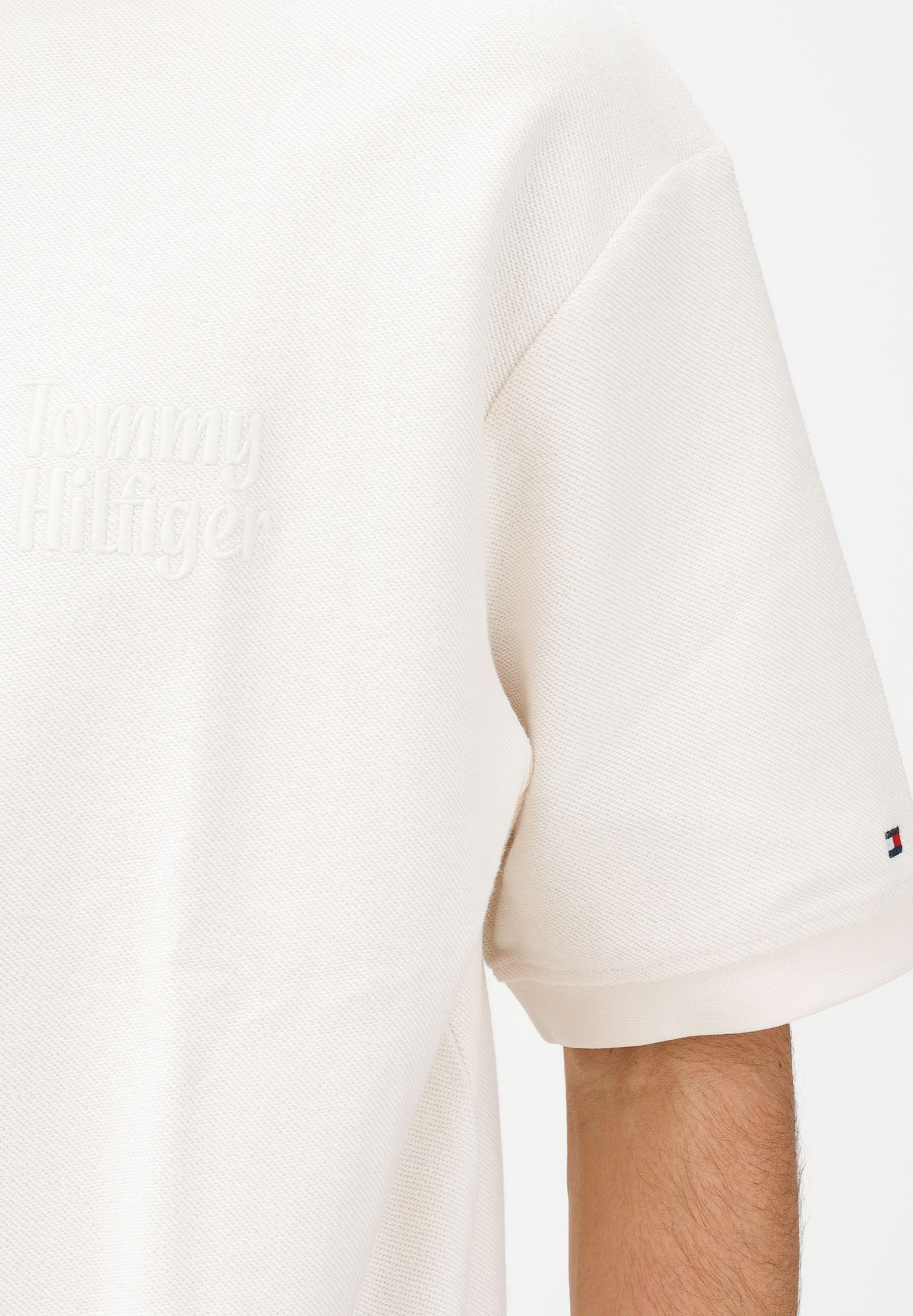 TOMMY HILFIGER T-shirt a manica corta panna da uomo con ricamo logo MW0MW41430 Z00 TOMMY HILFIGER 