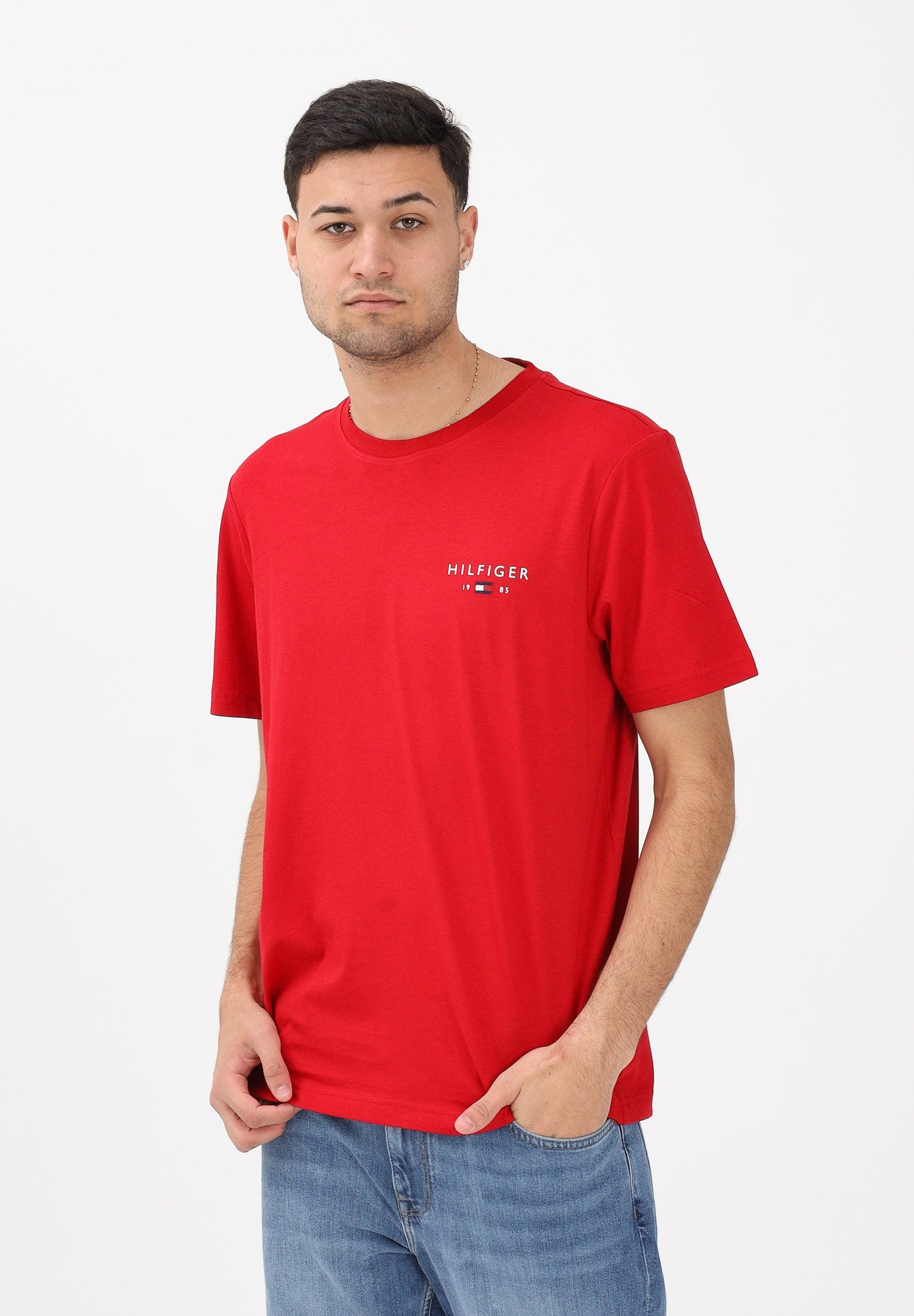 TOMMY HILFIGER T-shirt a manica corta rossa da uomo con logo MW0MW41456 XLD TOMMY HILFIGER 