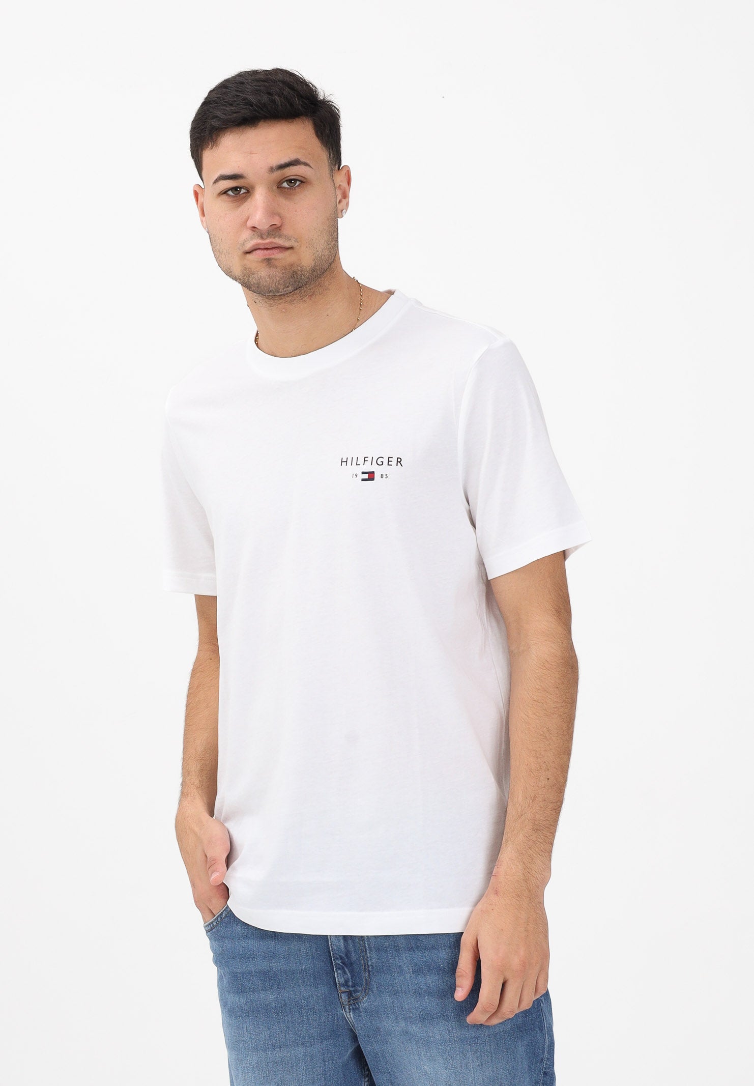 TOMMY HILFIGER T-shirt a manica corta bianca da uomo con logo MW0MW41456 YBR TOMMY HILFIGER 