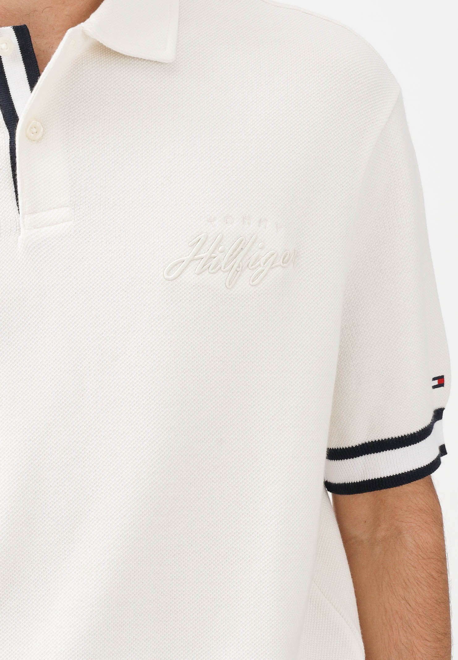 TOMMY HILFIGER Polo a manica corta panna da uomo con ricamo logo MW0MW41620 Z00 TOMMY HILFIGER 