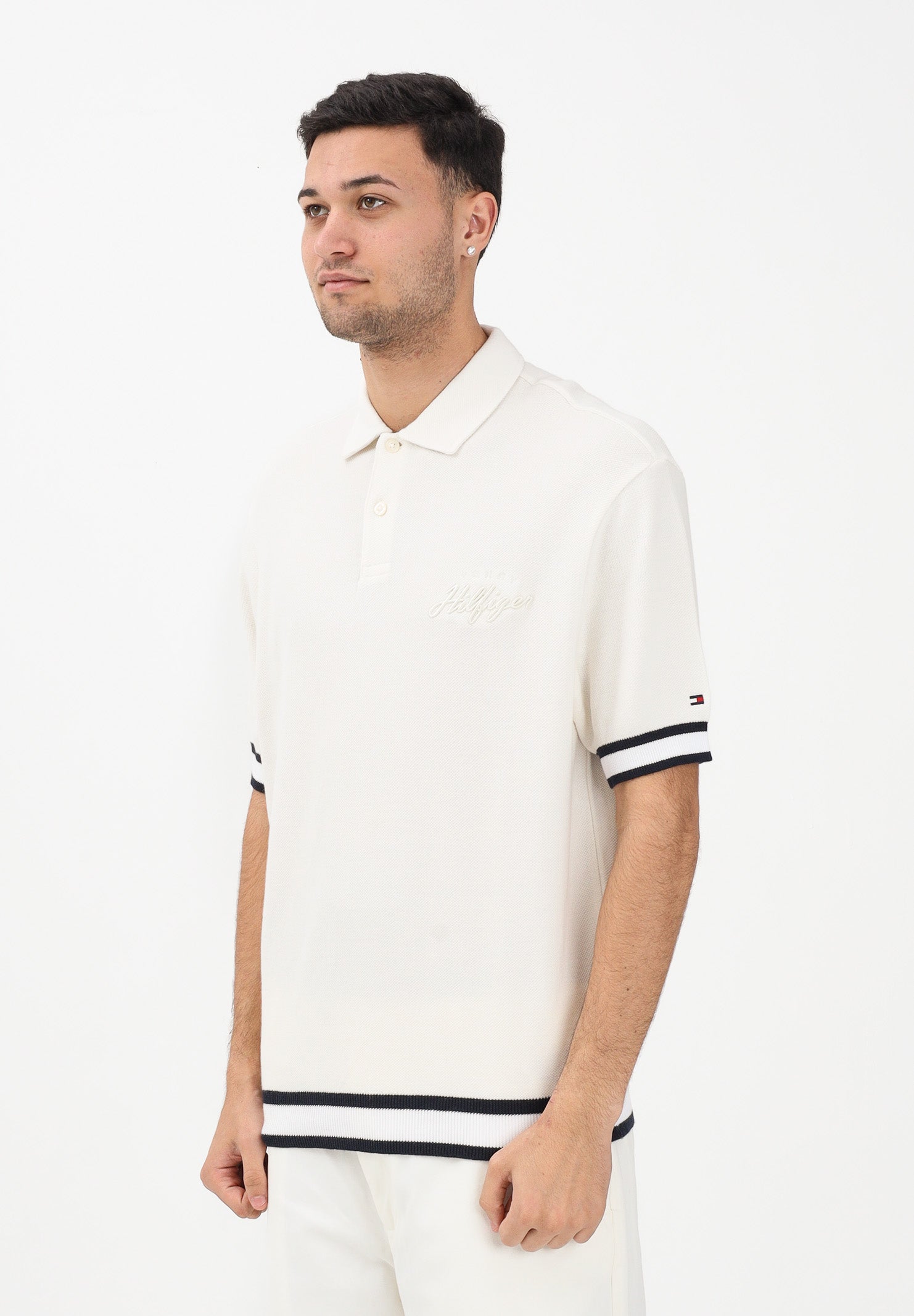 TOMMY HILFIGER Polo a manica corta panna da uomo con ricamo logo MW0MW41620 Z00 TOMMY HILFIGER 