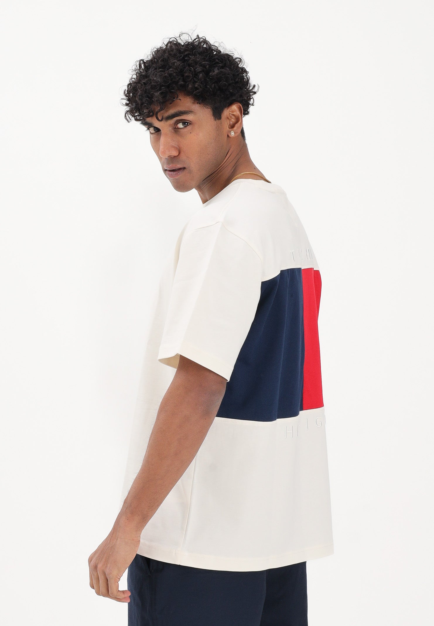 TOMMY HILFIGER T-shirt a manica corta panna da uomo con maxi stampa flag MW0MW42382 Z00 TOMMY HILFIGER 