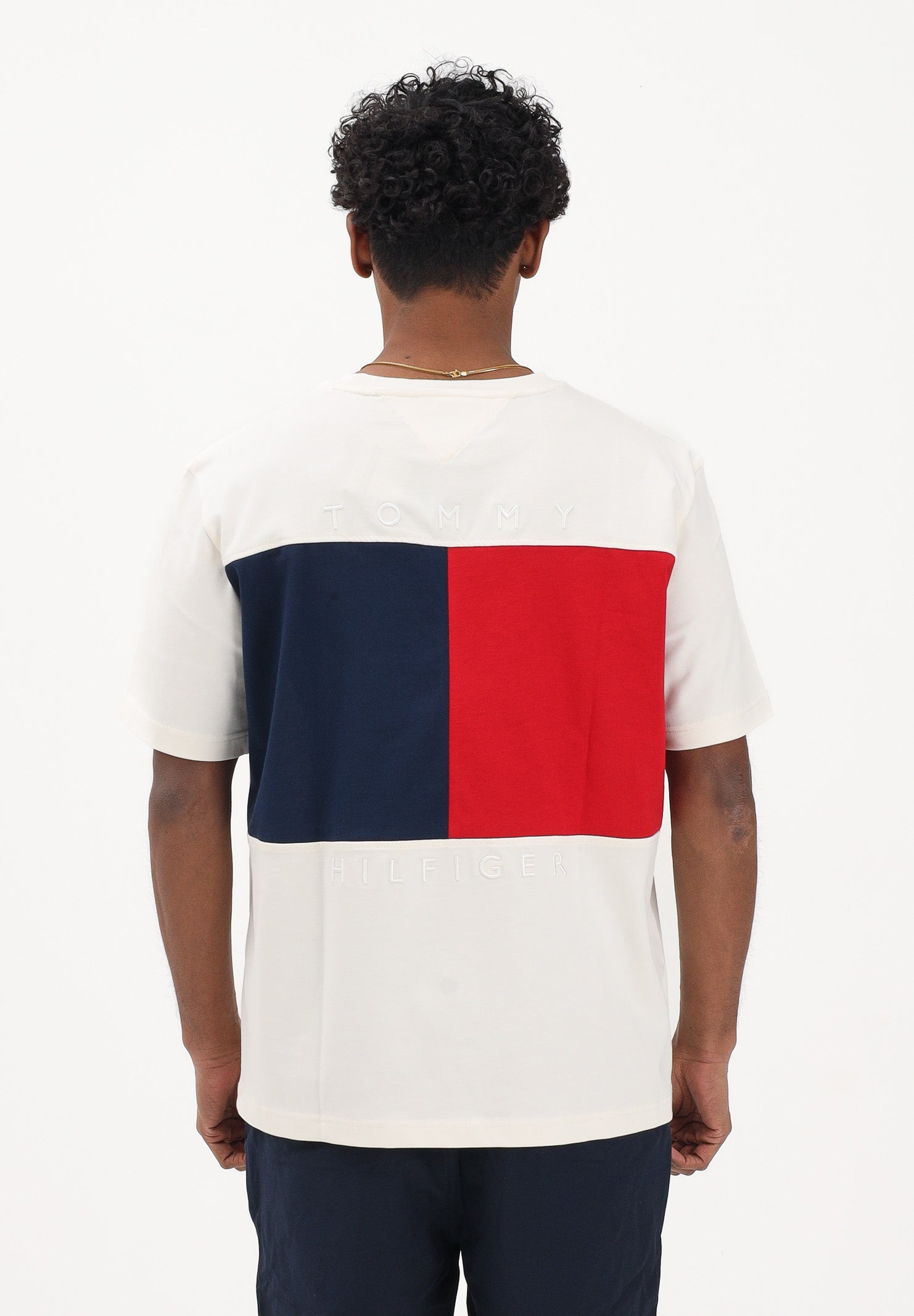 TOMMY HILFIGER T-shirt a manica corta panna da uomo con maxi stampa flag MW0MW42382 Z00 TOMMY HILFIGER 