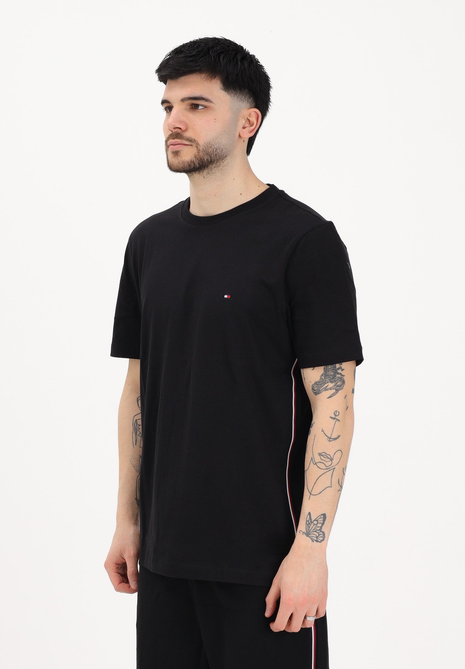 TOMMY HILFIGER T-shirt a manica corta nera da uomo con logo MW0MW42393 BDS TOMMY HILFIGER 