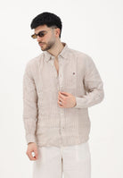 TOMMY HILFIGER Camicia a manica lunga beige da uomo con motivo a righe MW0MW42400 0BK TOMMY HILFIGER 
