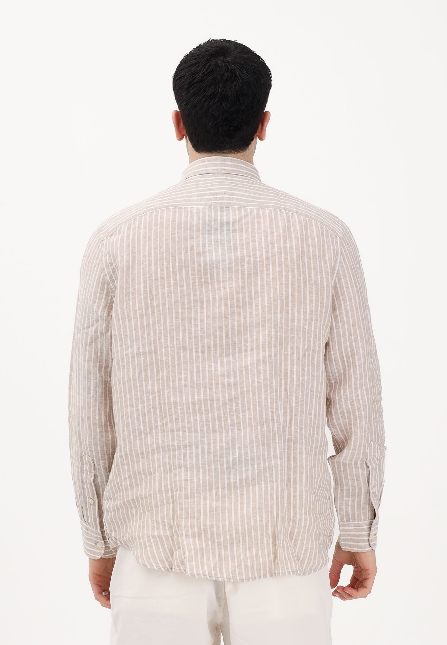 TOMMY HILFIGER Camicia a manica lunga beige da uomo con motivo a righe MW0MW42400 0BK TOMMY HILFIGER 