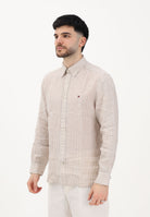 TOMMY HILFIGER Camicia a manica lunga beige da uomo con motivo a righe MW0MW42400 0BK TOMMY HILFIGER 