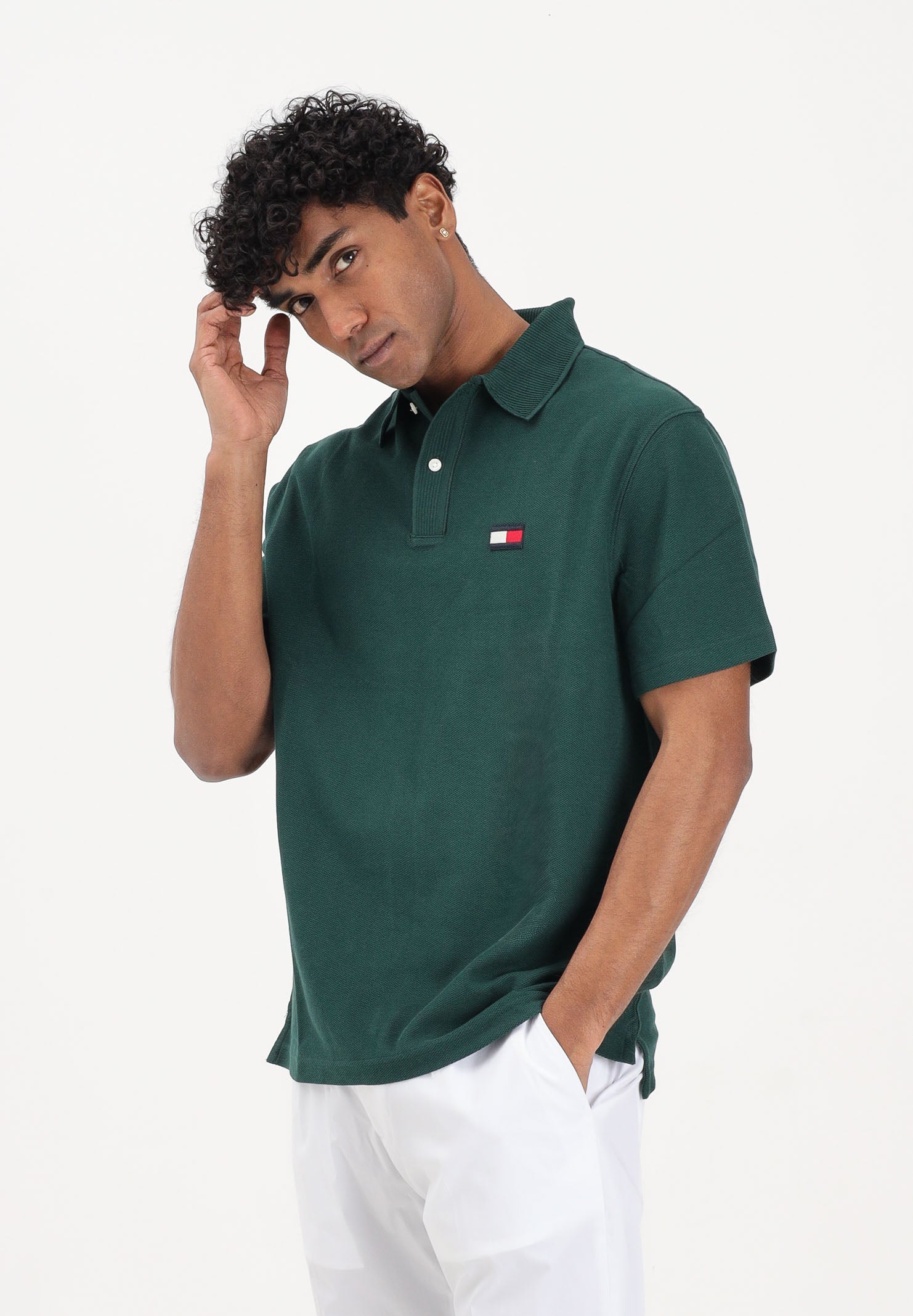 TOMMY HILFIGER Polo a manica corta verde da uomo con logo MW0MW42740 MBN TOMMY HILFIGER 