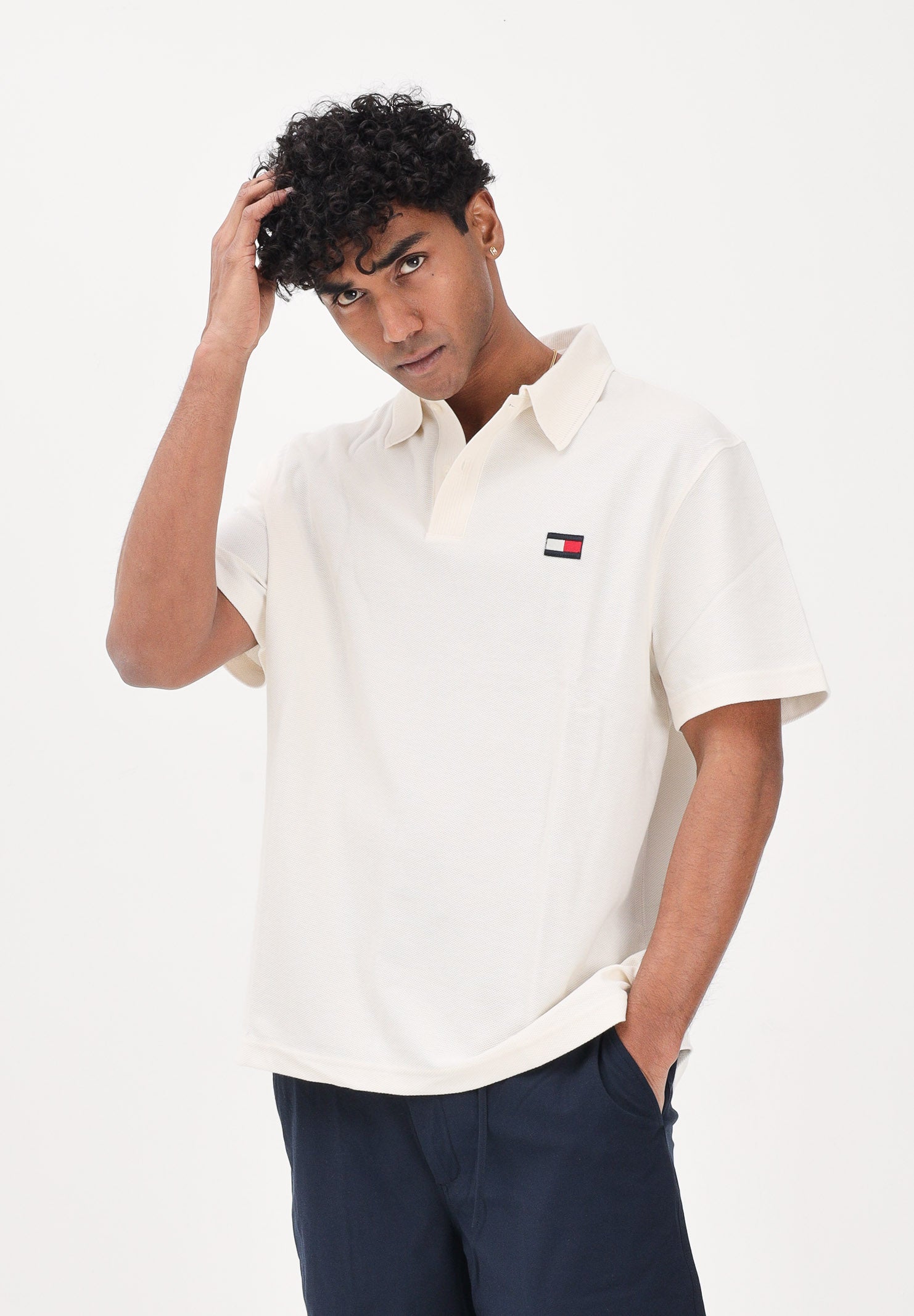 TOMMY HILFIGER Polo a manica corta panna da uomo con logo MW0MW42740 Z00 TOMMY HILFIGER 