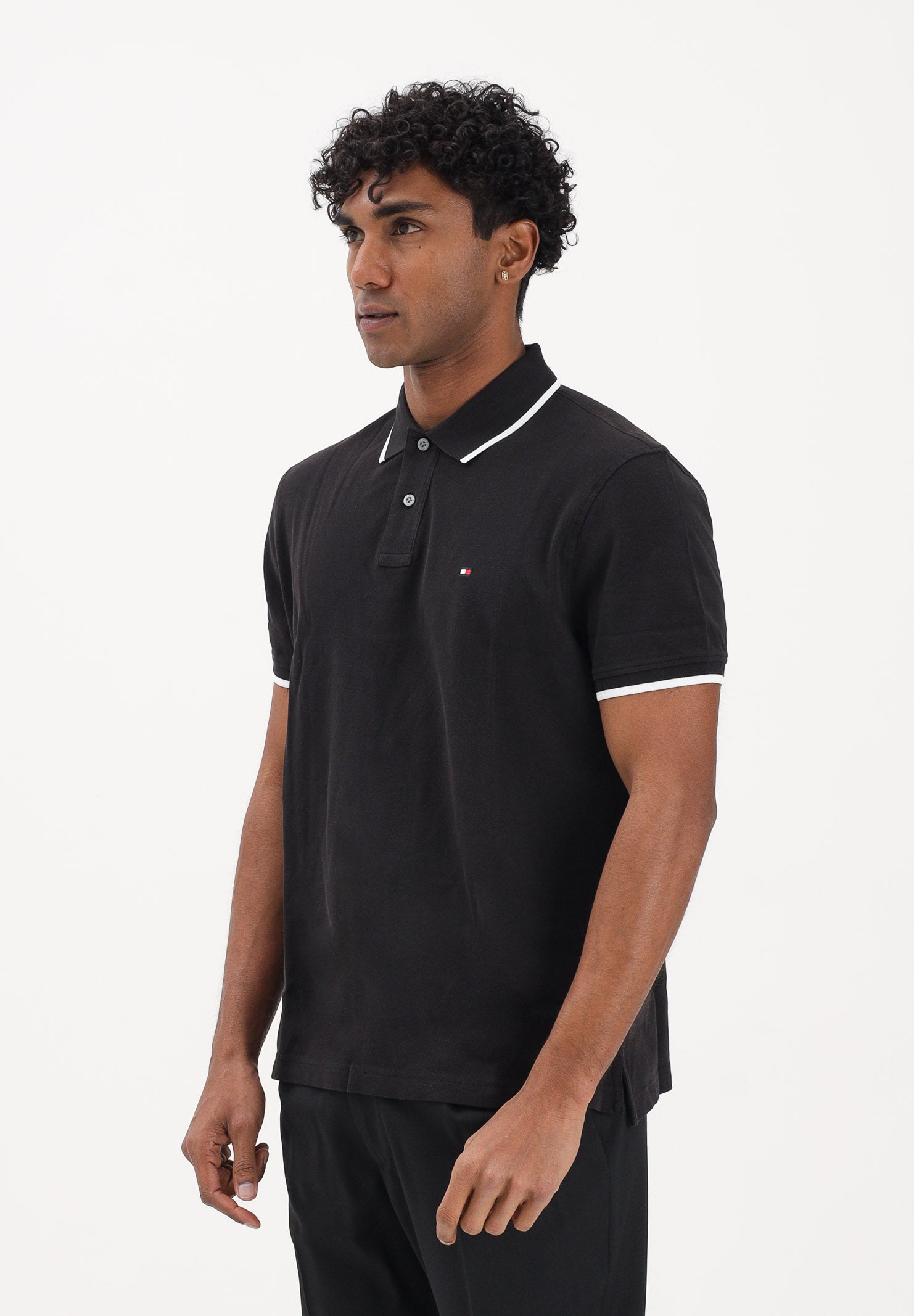 TOMMY HILFIGER Polo a manica corta nera da uomo con logo MW0MW42748 BDS TOMMY HILFIGER 