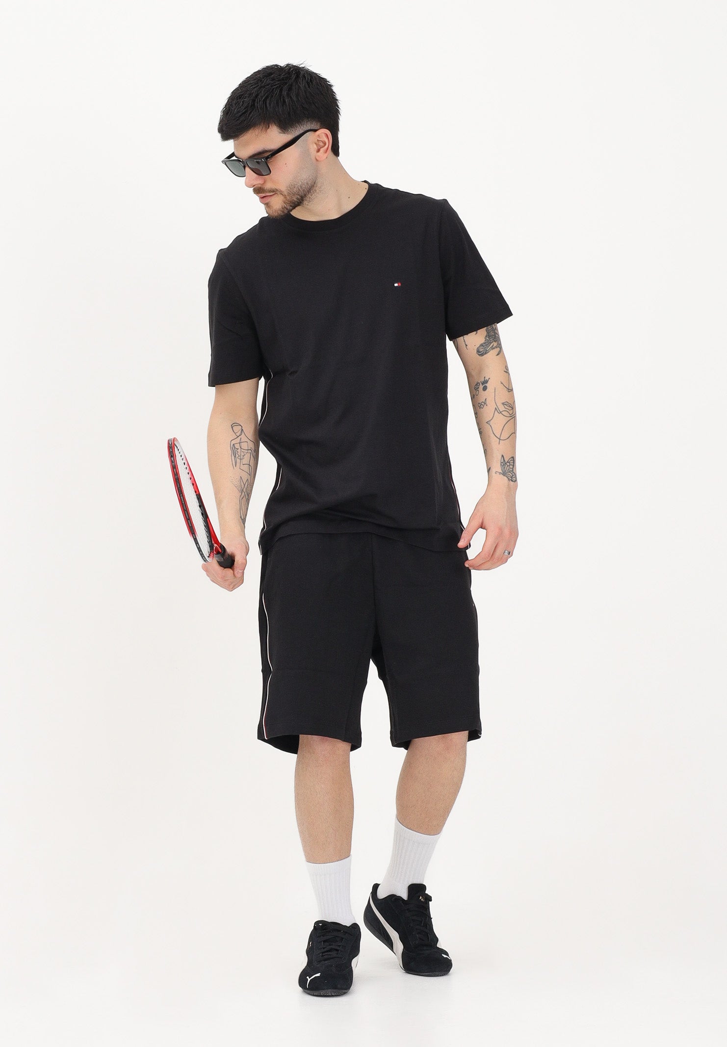 TOMMY HILFIGER Shorts sportivo nero da uomo con banda laterale logata MW0MW42883 BDS TOMMY HILFIGER 