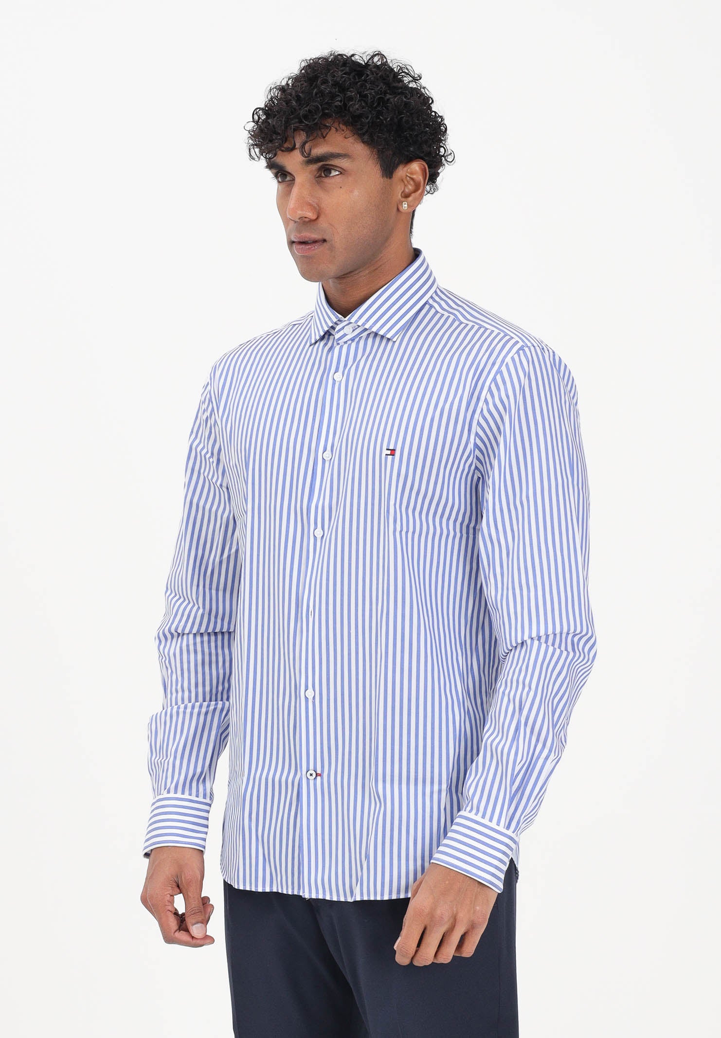 TOMMY HILFIGER Camicia a manica lunga Bengal blu e bianca da uomo MW0MW42928 C7F TOMMY HILFIGER 