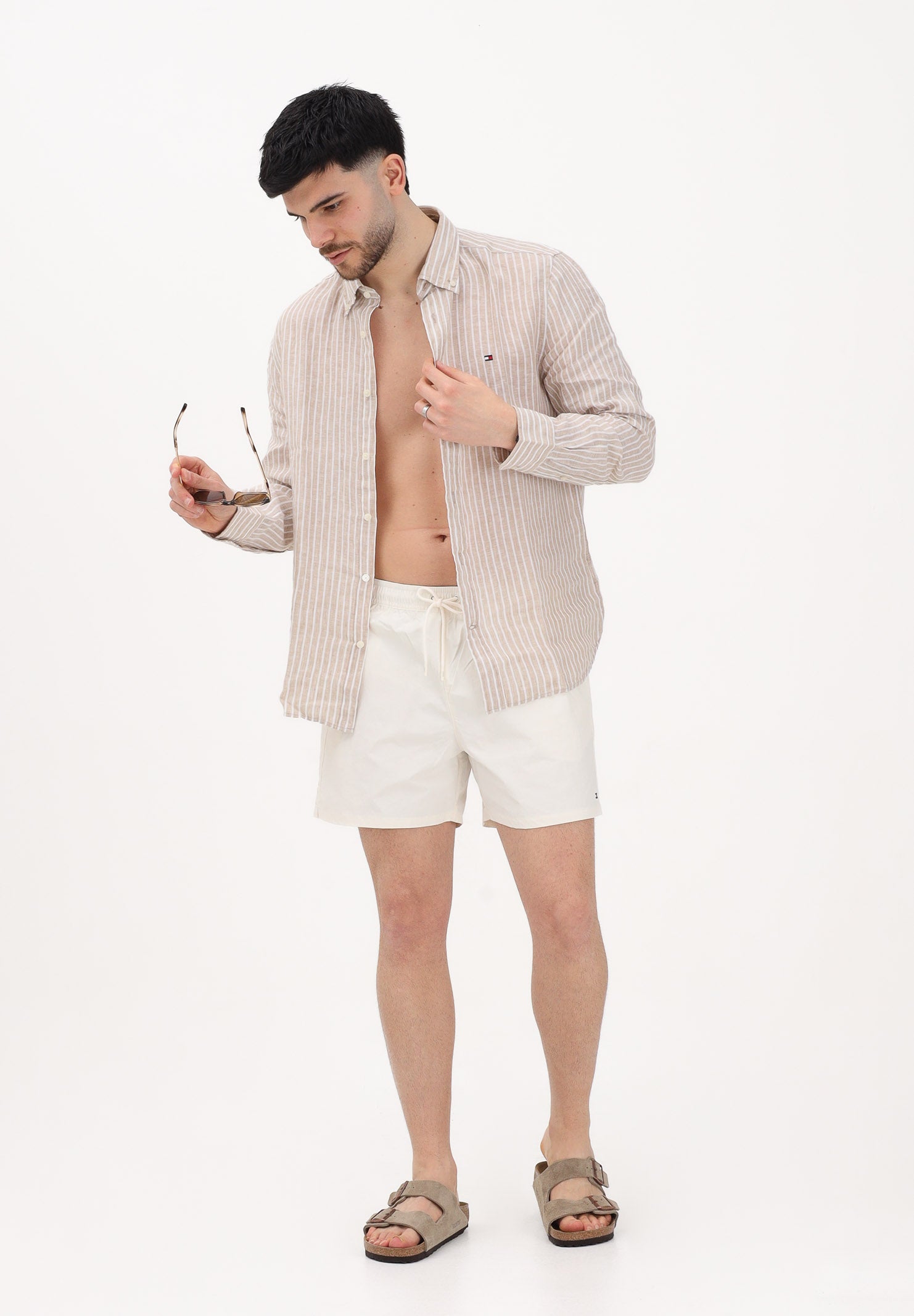 TOMMY HILFIGER Shorts mare panna da uomo con logo UM0UM03477 Z00 TOMMY HILFIGER 