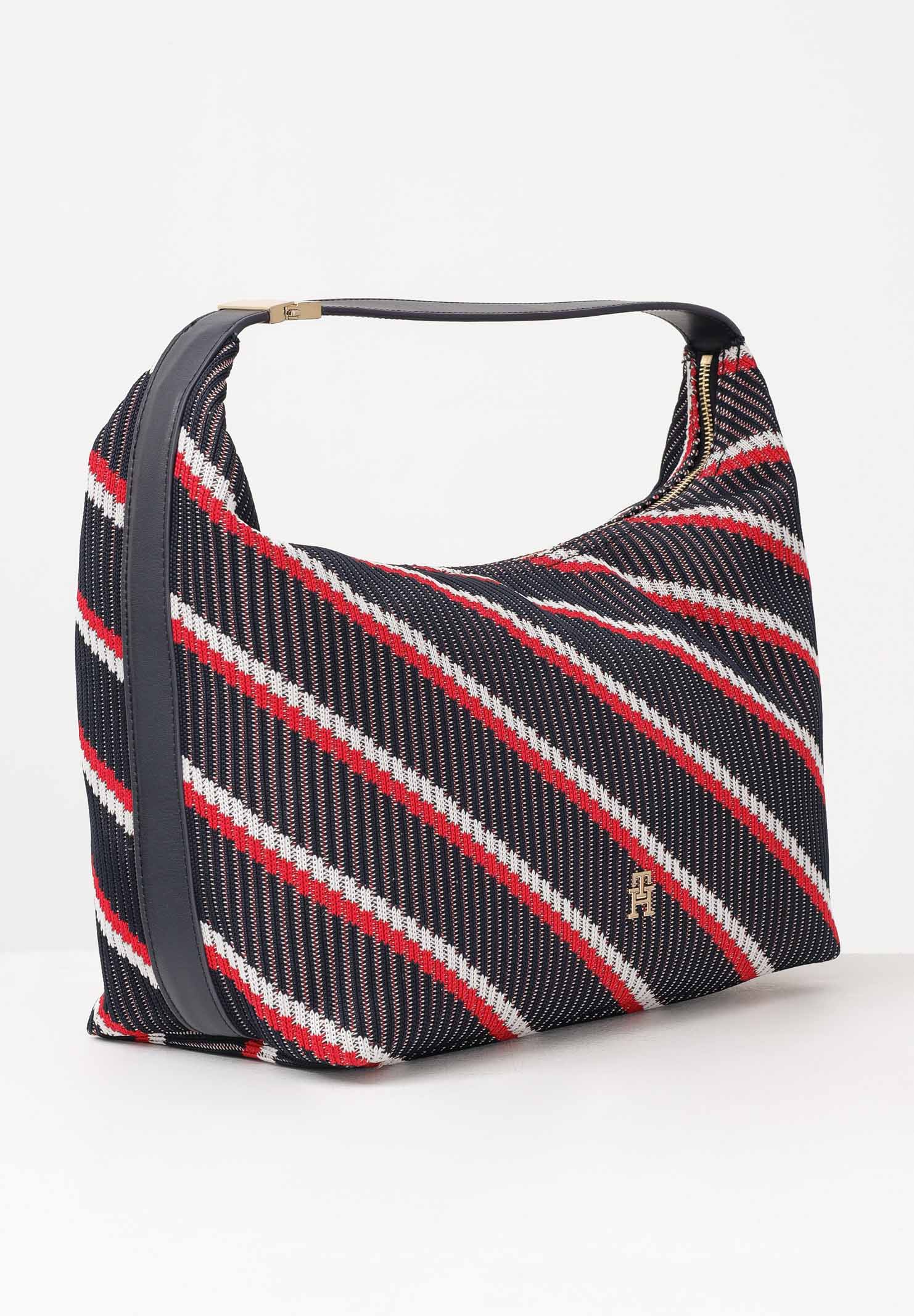 TOMMY HILFIGER Borsa hobo iconica in maglia blu rossa e bianca da donna AW0AW18166 0GY TOMMY HILFIGER 