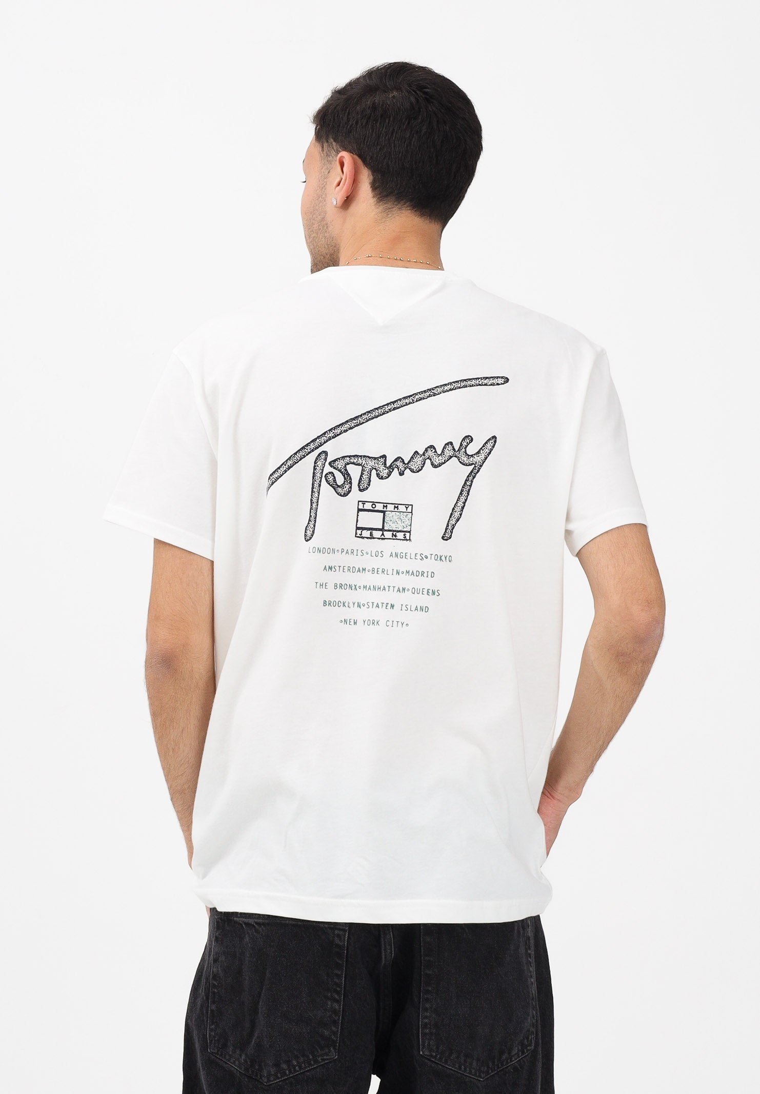 TOMMY JEANS T-shirt a manica corta Signature panna da uomo DM0DM22320 YBL TOMMY JEANS 