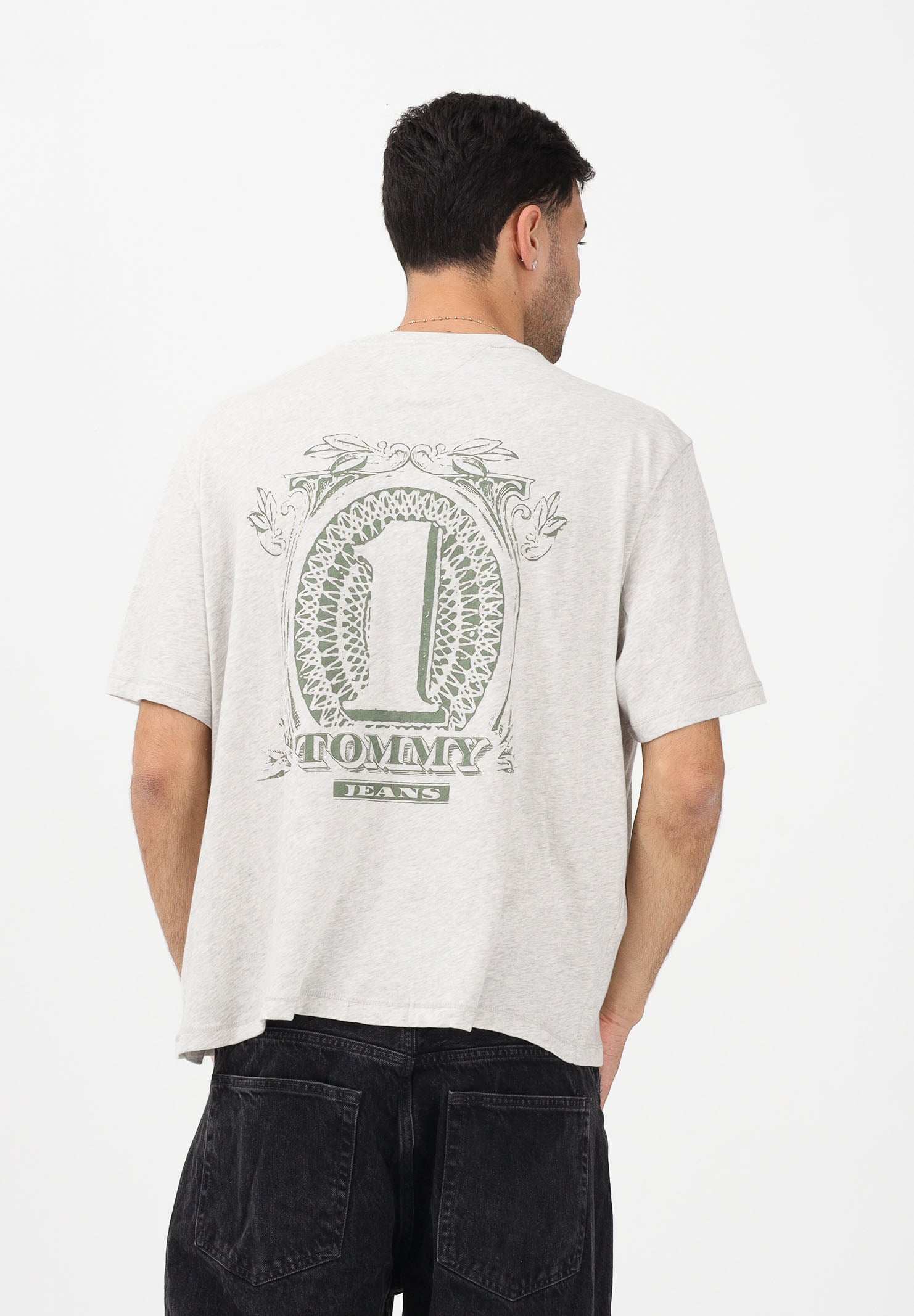 TOMMY JEANS T-shirt a manica corta grigia da uomo con stampa sul retro DM0DM22332 P08 TOMMY JEANS 