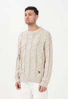 TOMMY JEANS Maglioncino girocollo beige da uomo con lavorazione intrecciata DM0DM22355 ABY TOMMY JEANS 