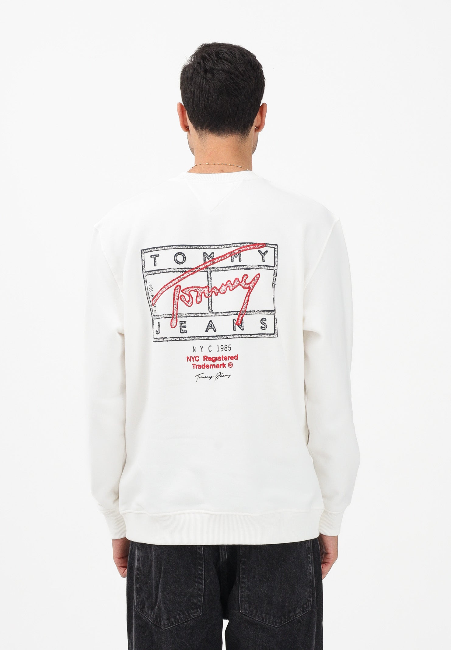TOMMY JEANS Felpa girocollo bianca da uomo con stampa DM0DM22366 YBL TOMMY JEANS 