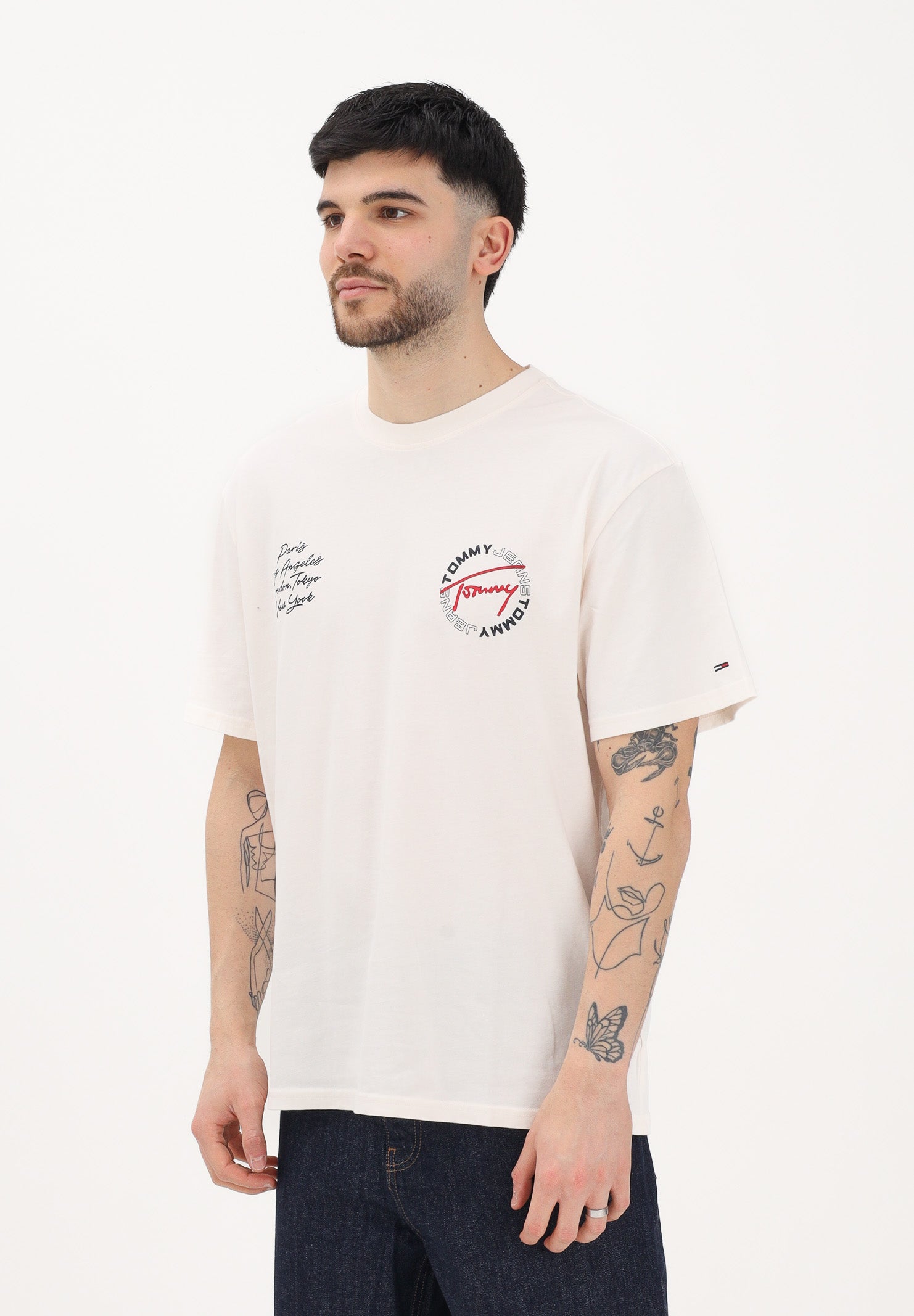 TOMMY JEANS T-shirt a manica corta panna da uomo con stampa sul retro DM0DM22535 YBH TOMMY JEANS 
