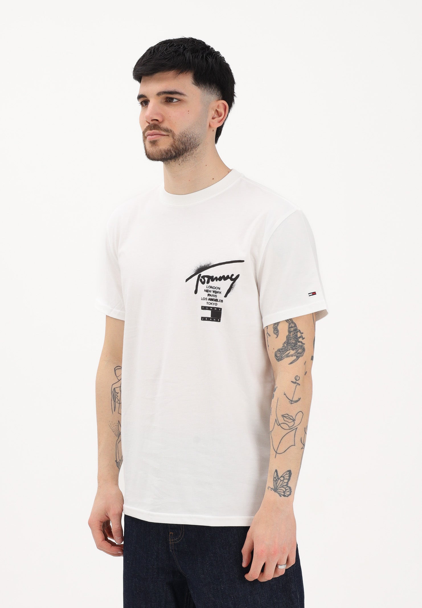 TOMMY JEANS T-shirt a manica corta panna da uomo con stampa logo fronte e retro DM0DM22553 YBL TOMMY JEANS 