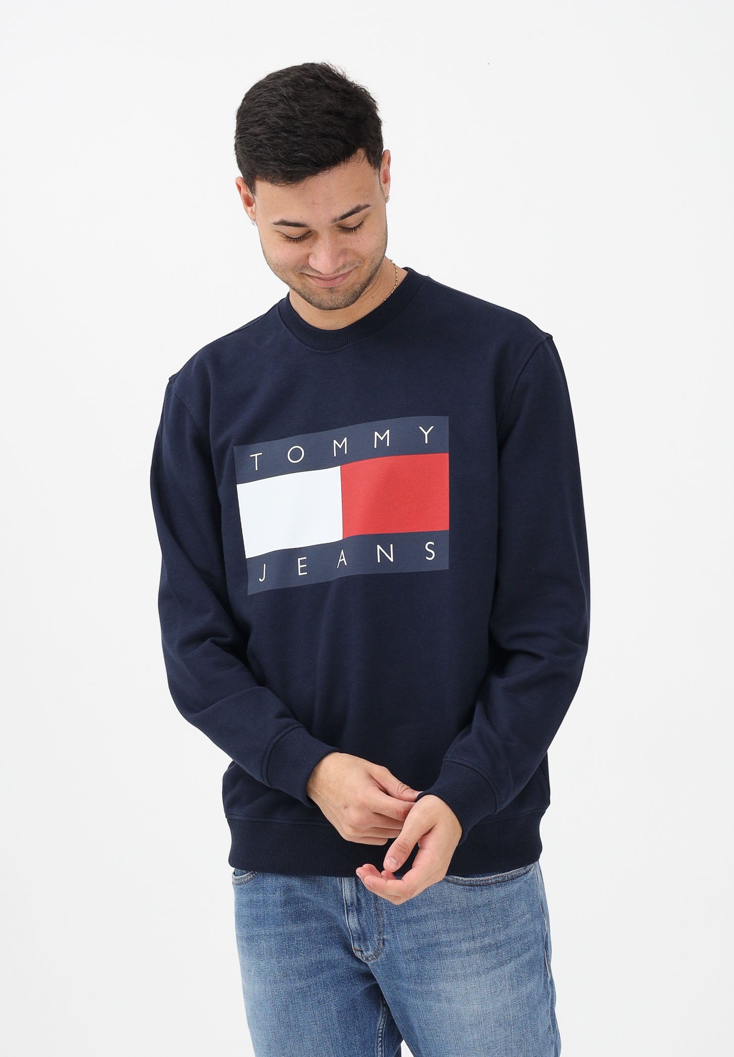 TOMMY JEANS Felpa girocollo blu da uomo con stampa logo DM0DM22643 C1G TOMMY JEANS 