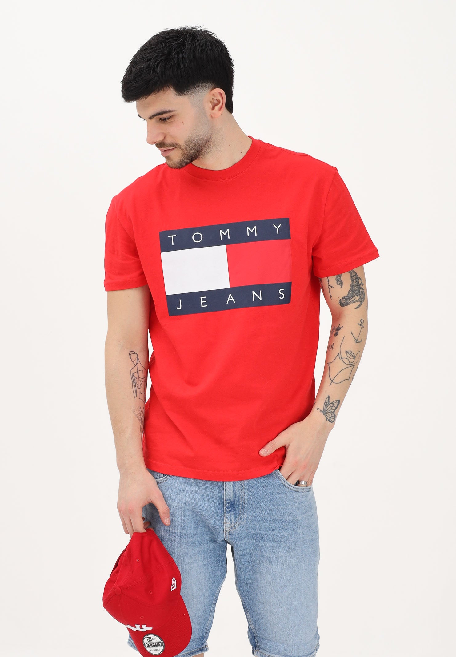 TOMMY JEANS T-shirt a manica corta Flag Badge rossa da uomo DM0DM22645 XL8 TOMMY JEANS 