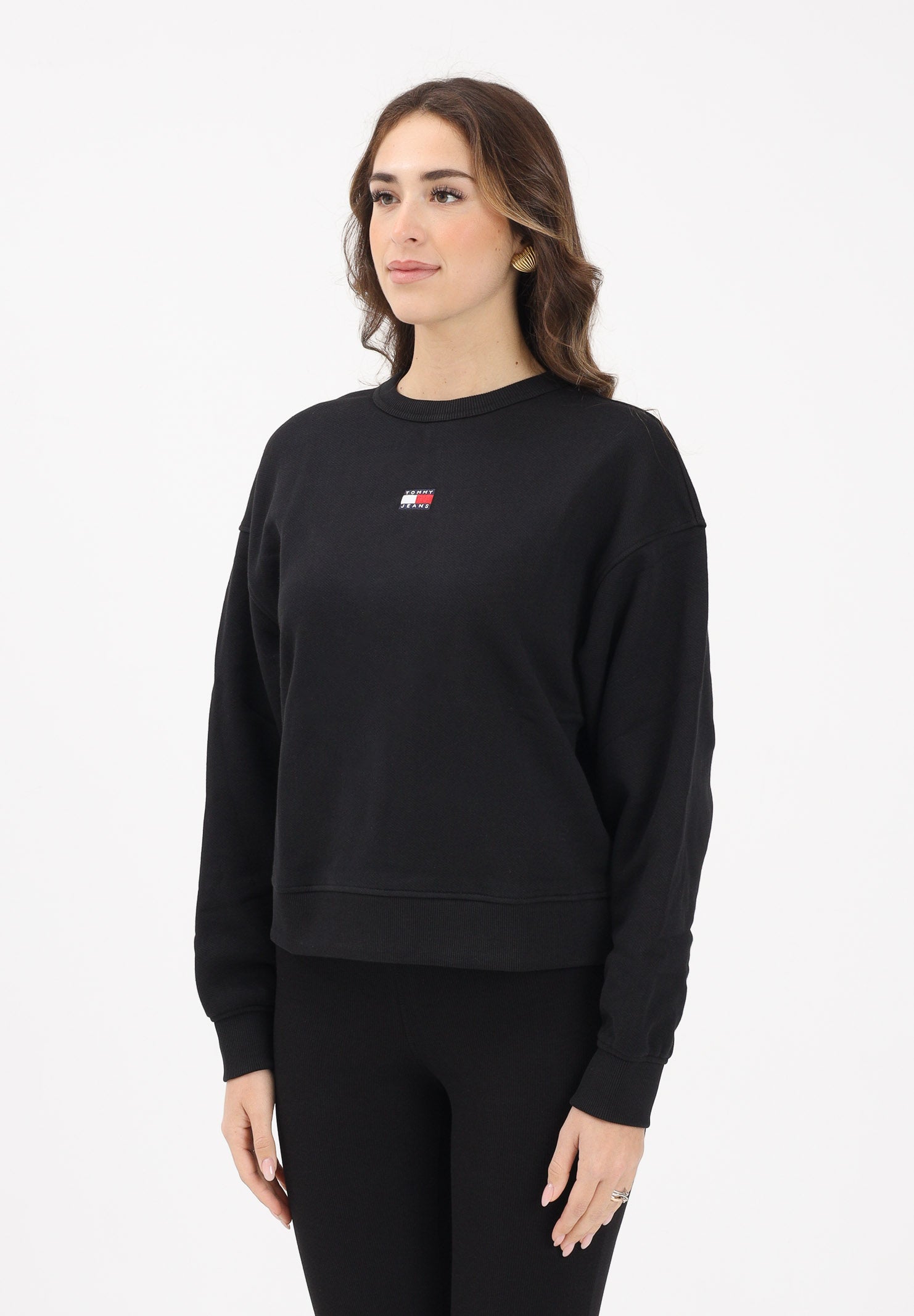 TOMMY JEANS Felpa girocollo nera da donna con logo DW0DW17325 BDS TOMMY JEANS 